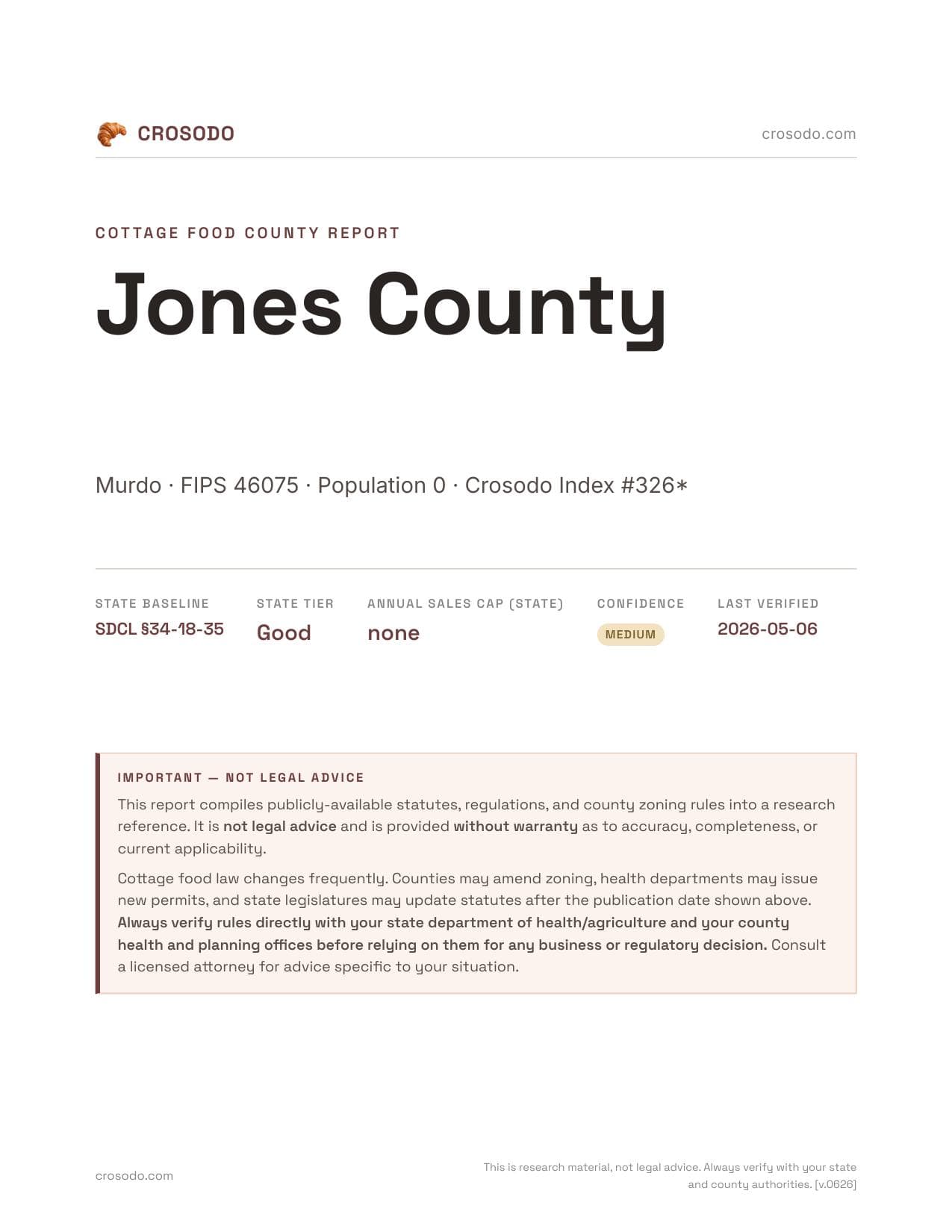 Cover of Jones County county cottage food report