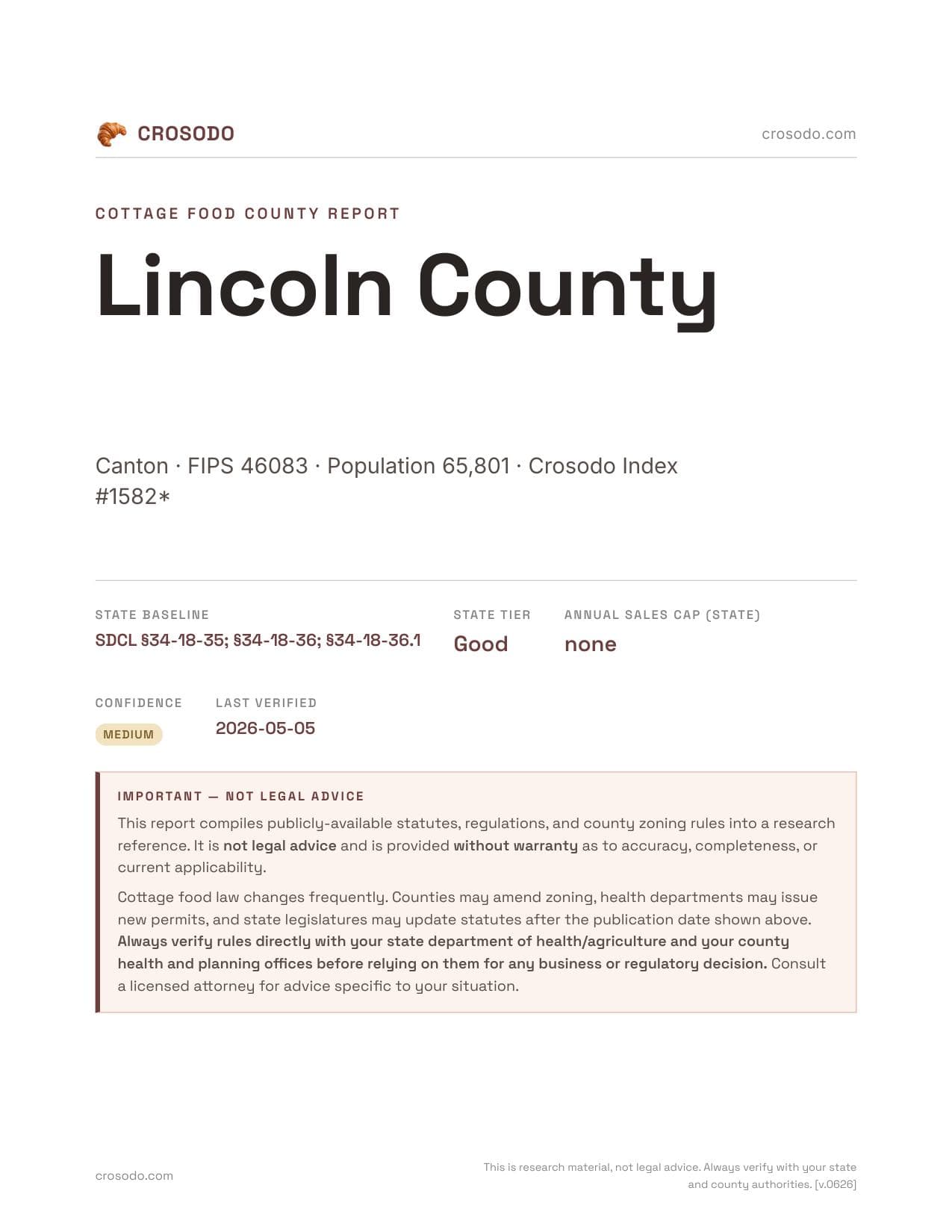 Cover of Lincoln County county cottage food report