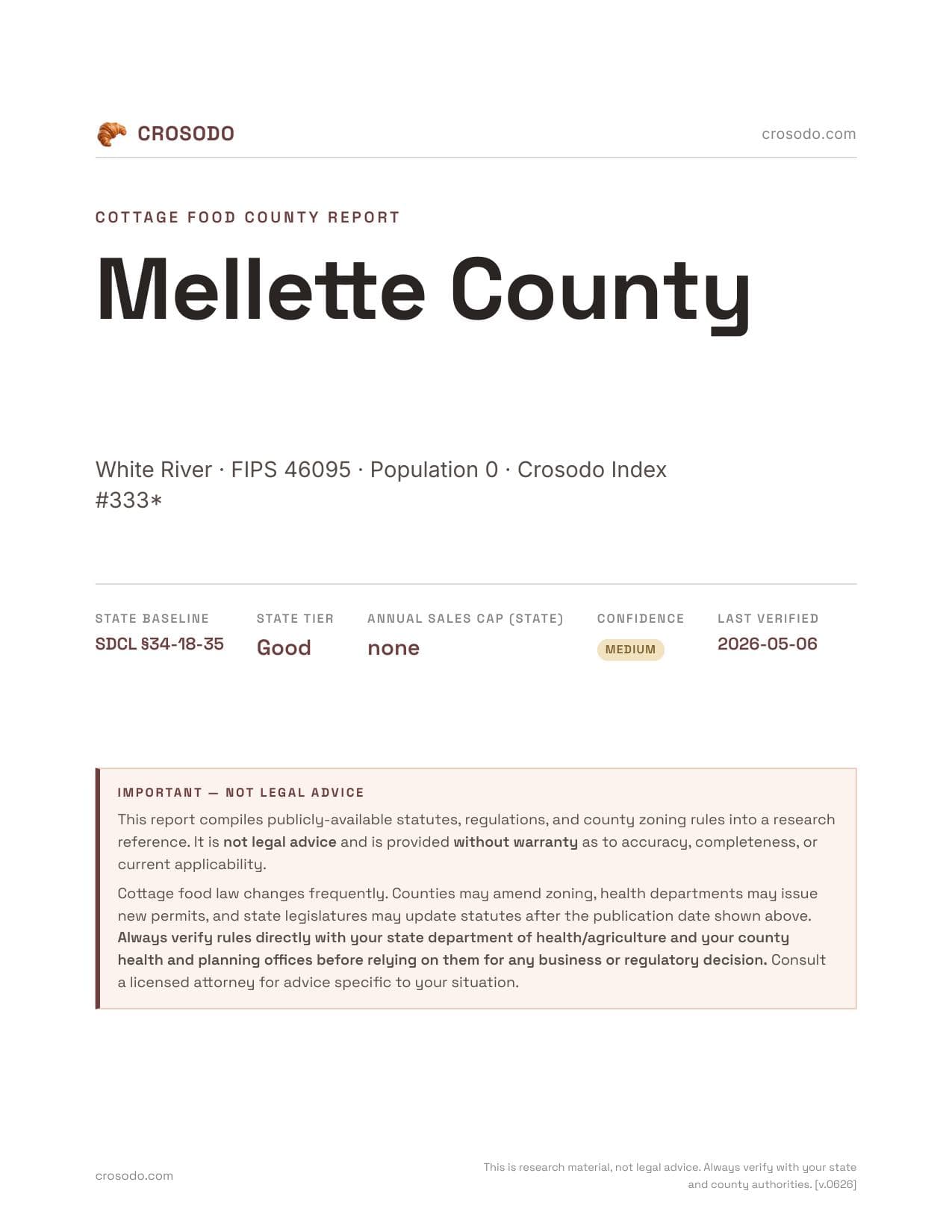 Cover of Mellette County county cottage food report
