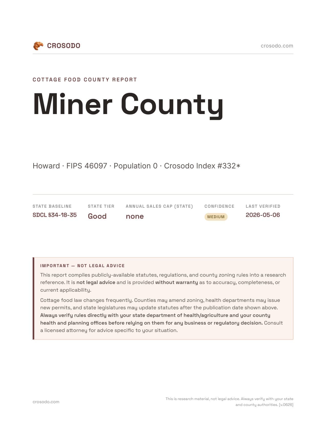 Cover of Miner County county cottage food report