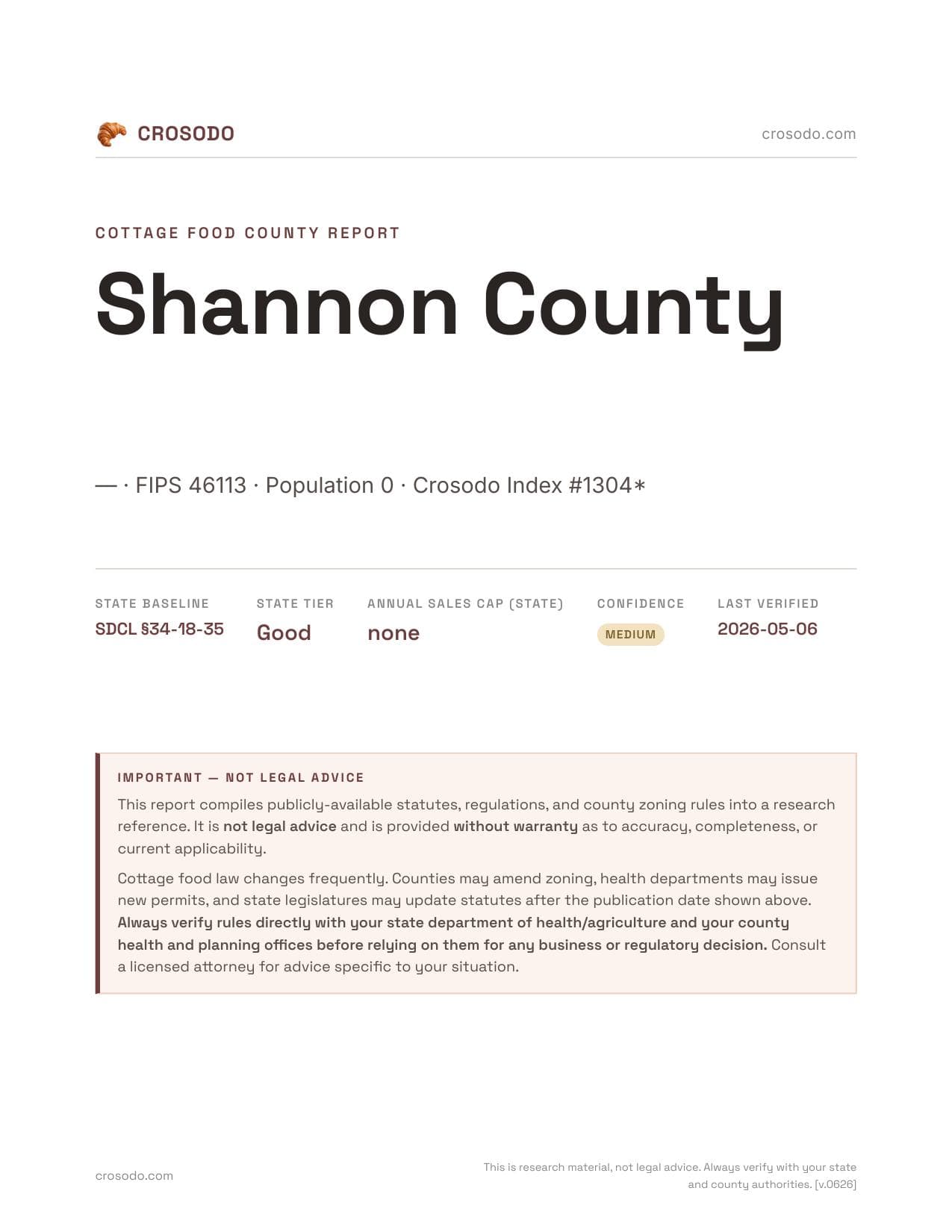 Cover of Shannon County county cottage food report