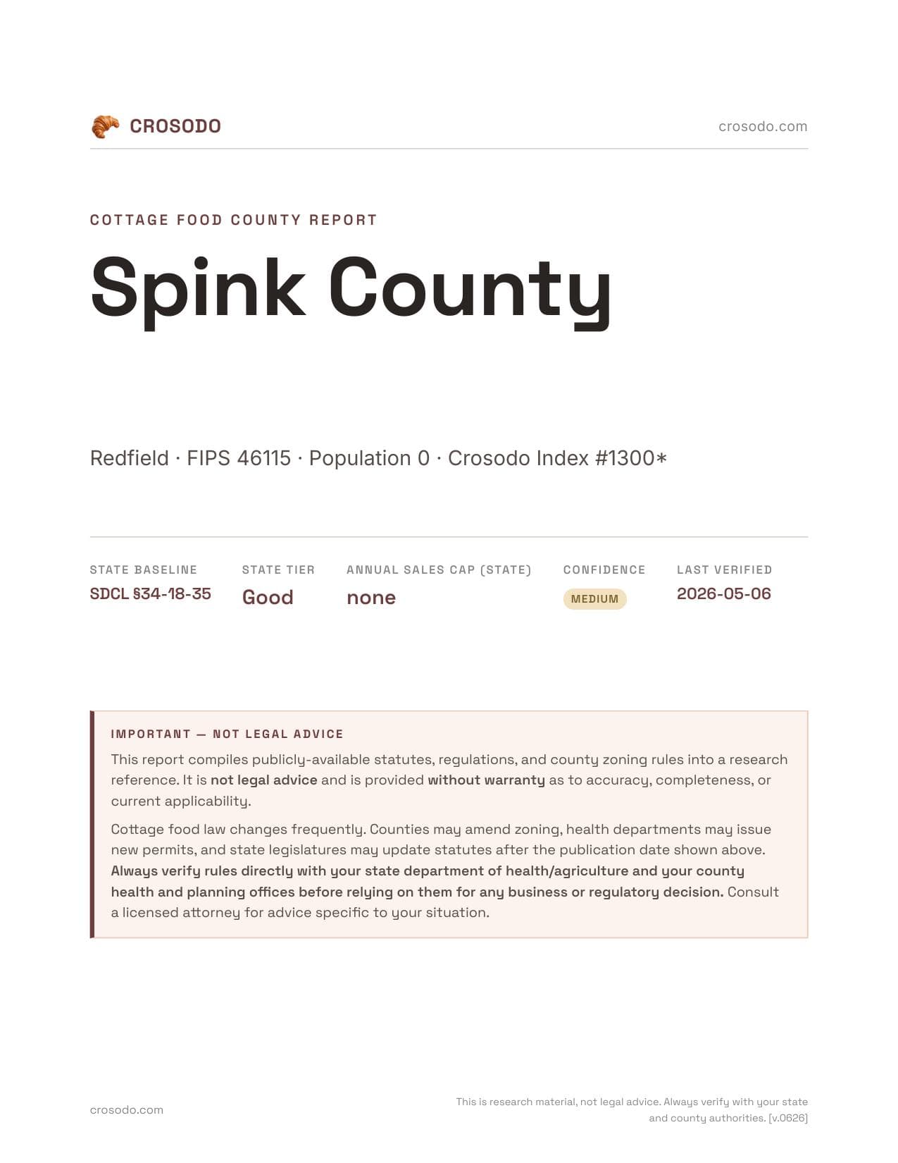 Cover of Spink County county cottage food report