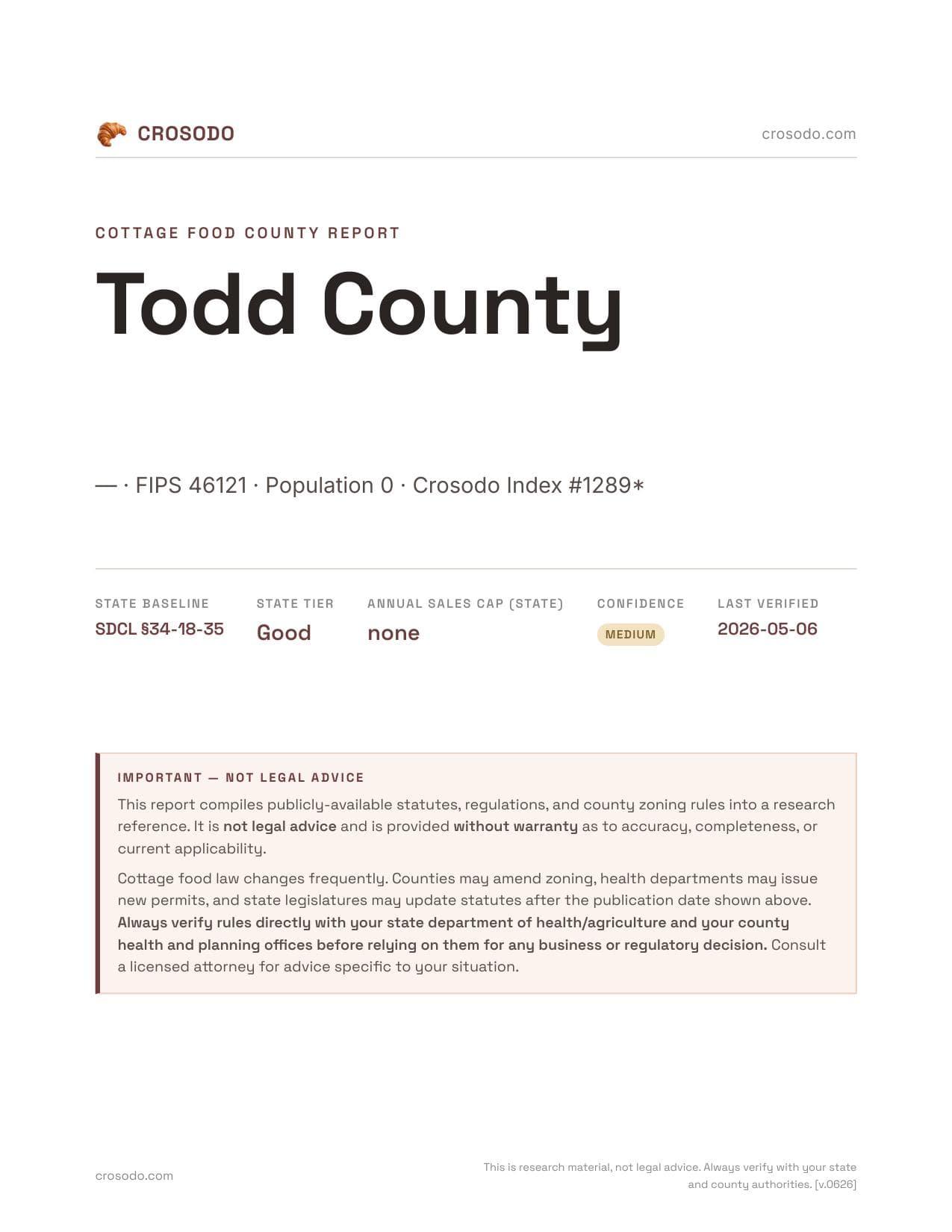 Cover of Todd County county cottage food report