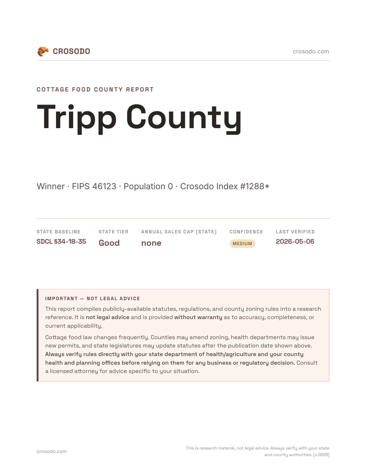Cover of Tripp County county cottage food report