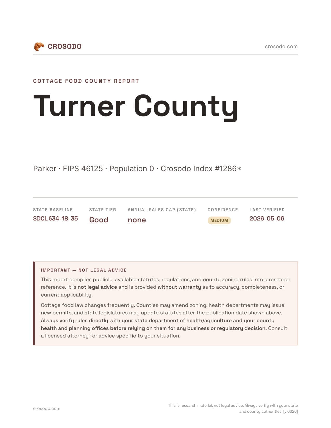 Cover of Turner County county cottage food report