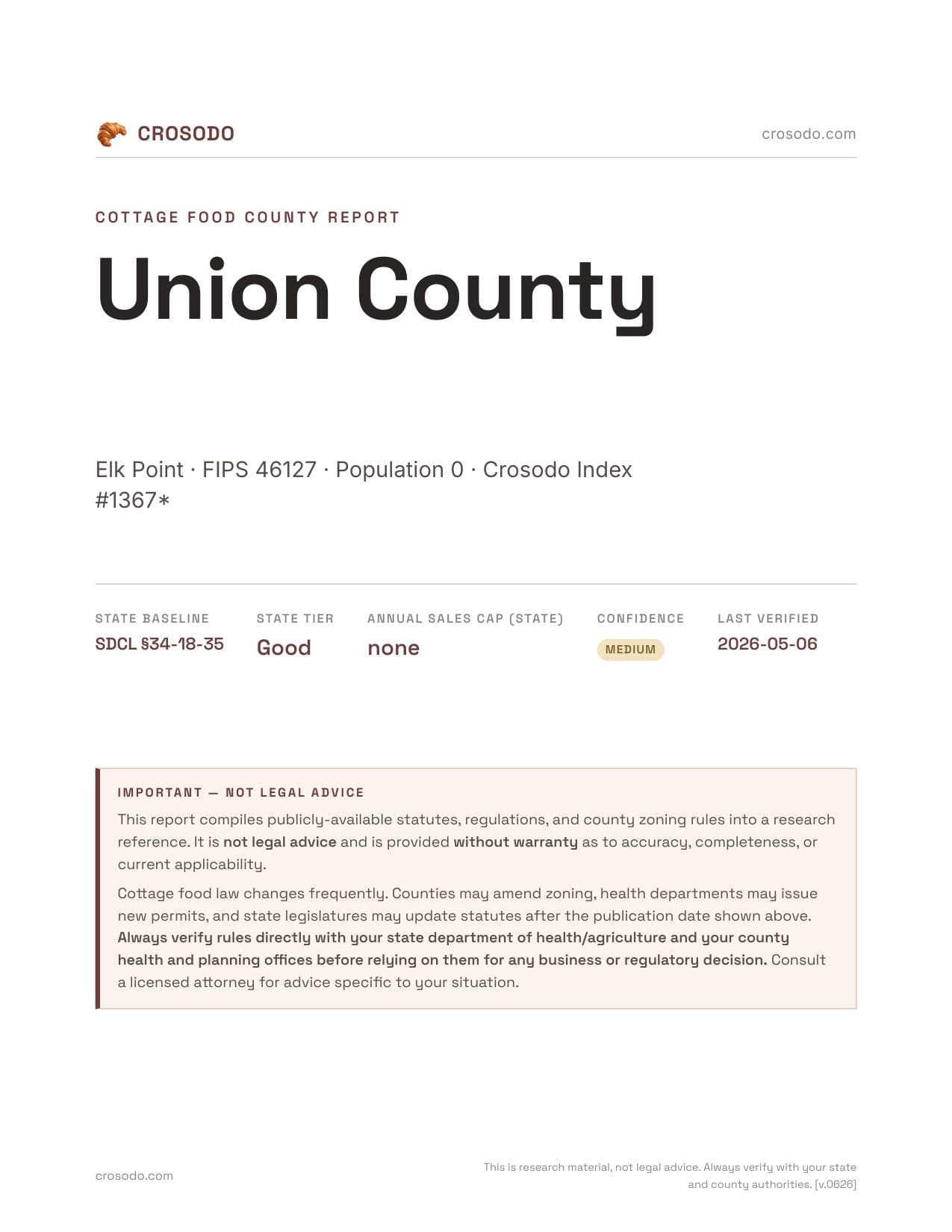 Cover of Union County county cottage food report