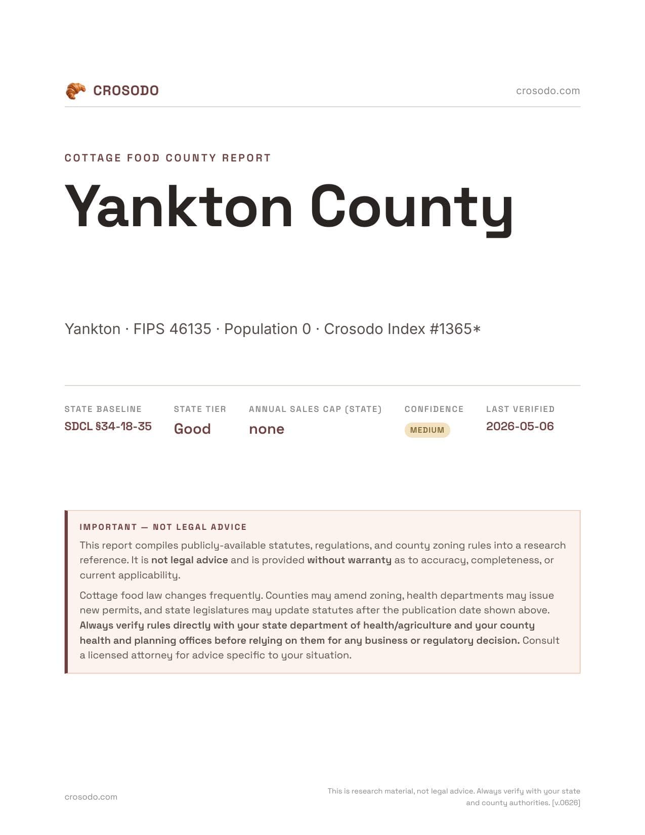 Cover of Yankton County county cottage food report