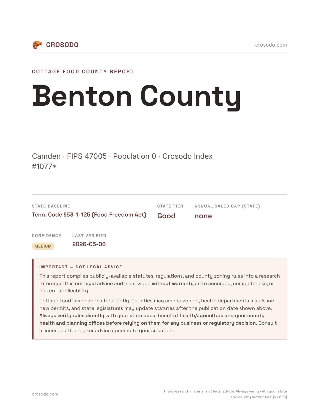 Cover of Benton County county cottage food report