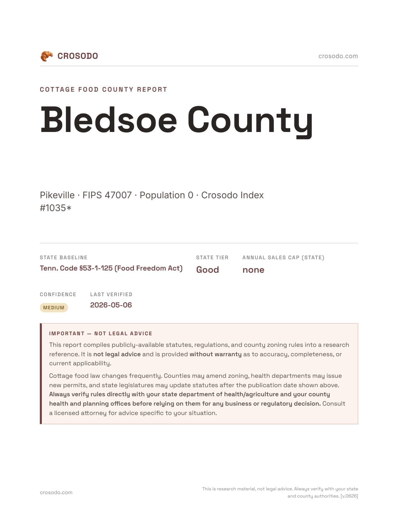 Cover of Bledsoe County county cottage food report