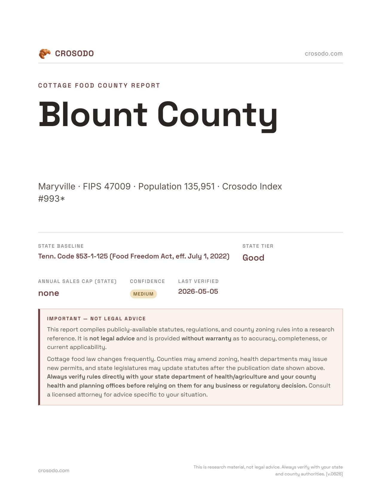 Cover of Blount County county cottage food report