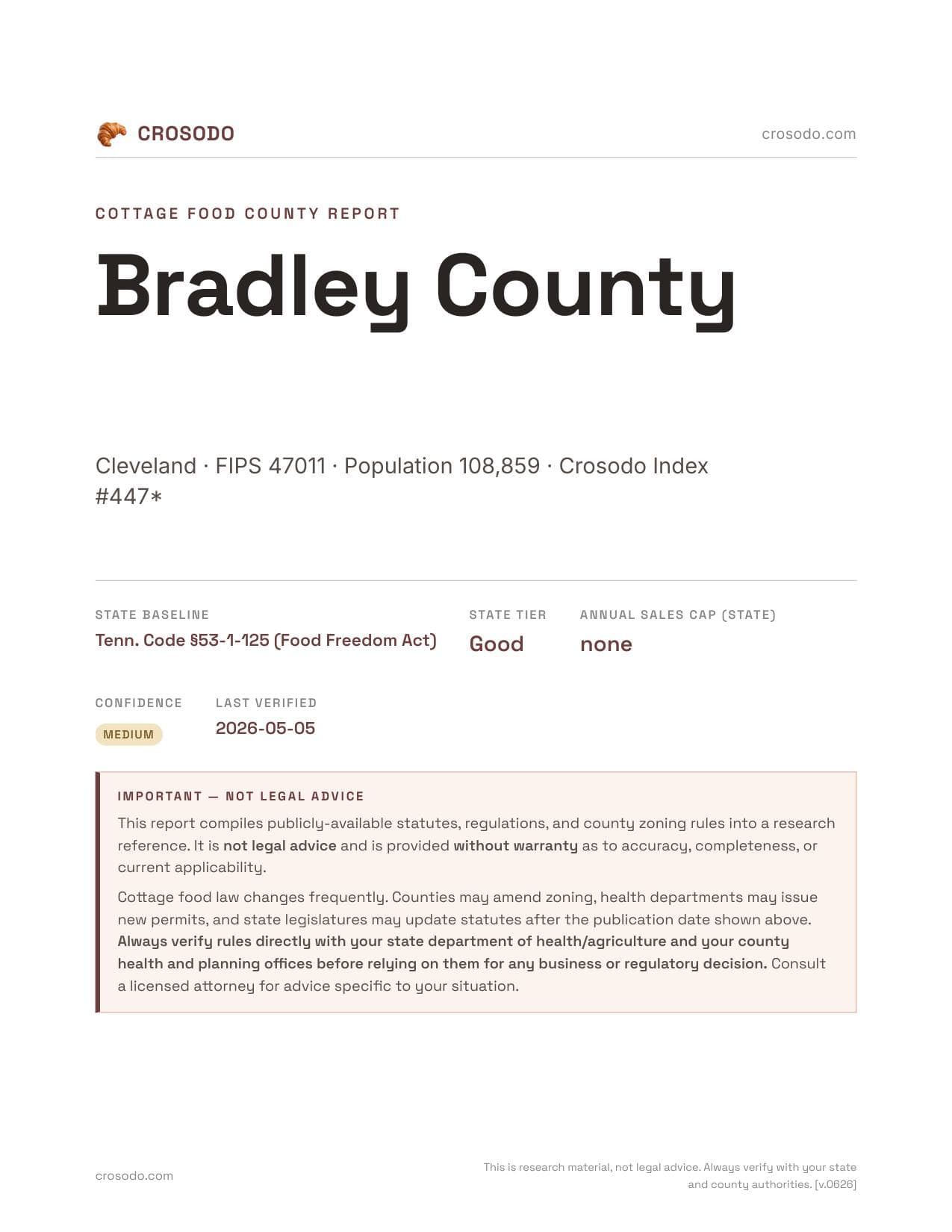 Cover of Bradley County county cottage food report