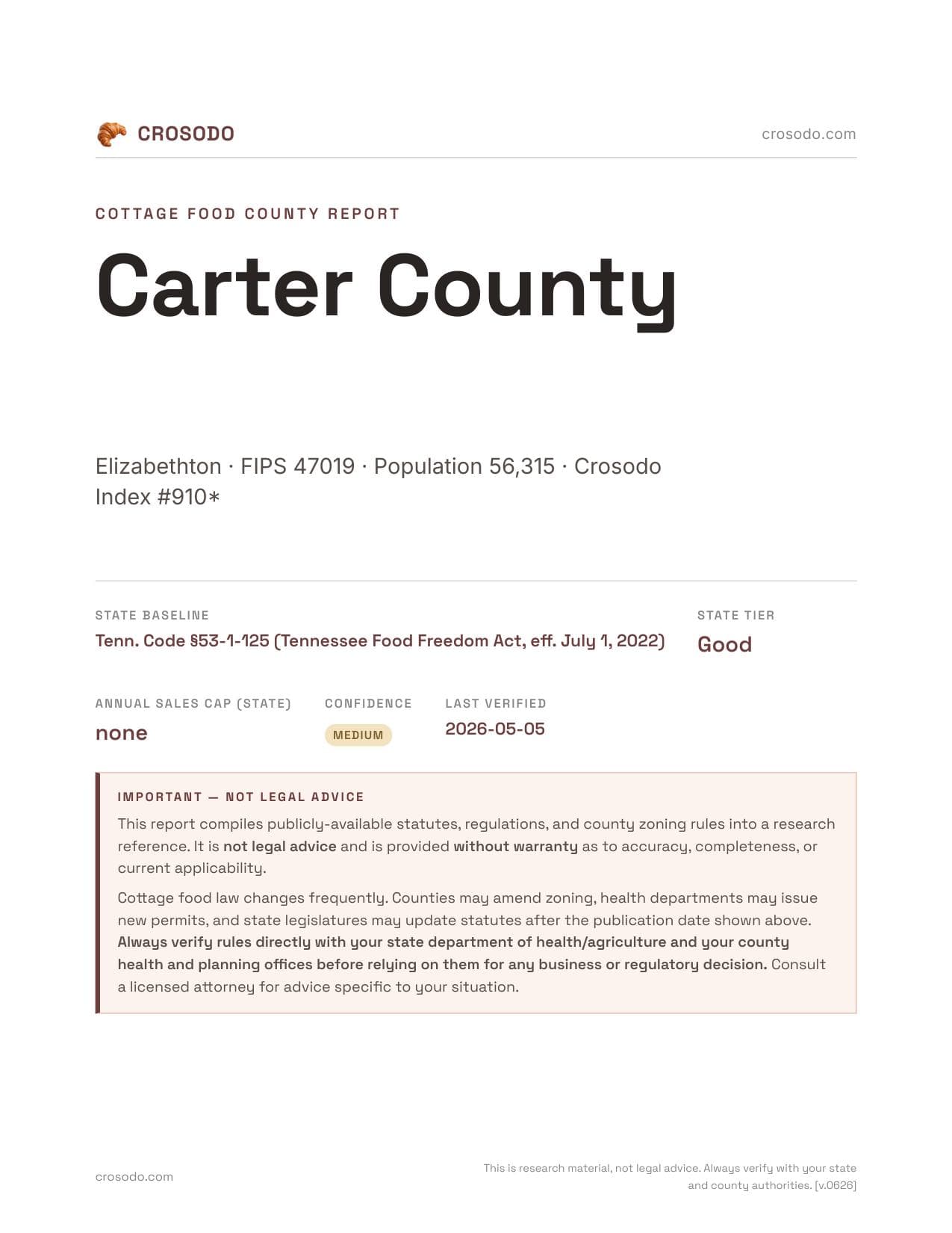 Cover of Carter County county cottage food report