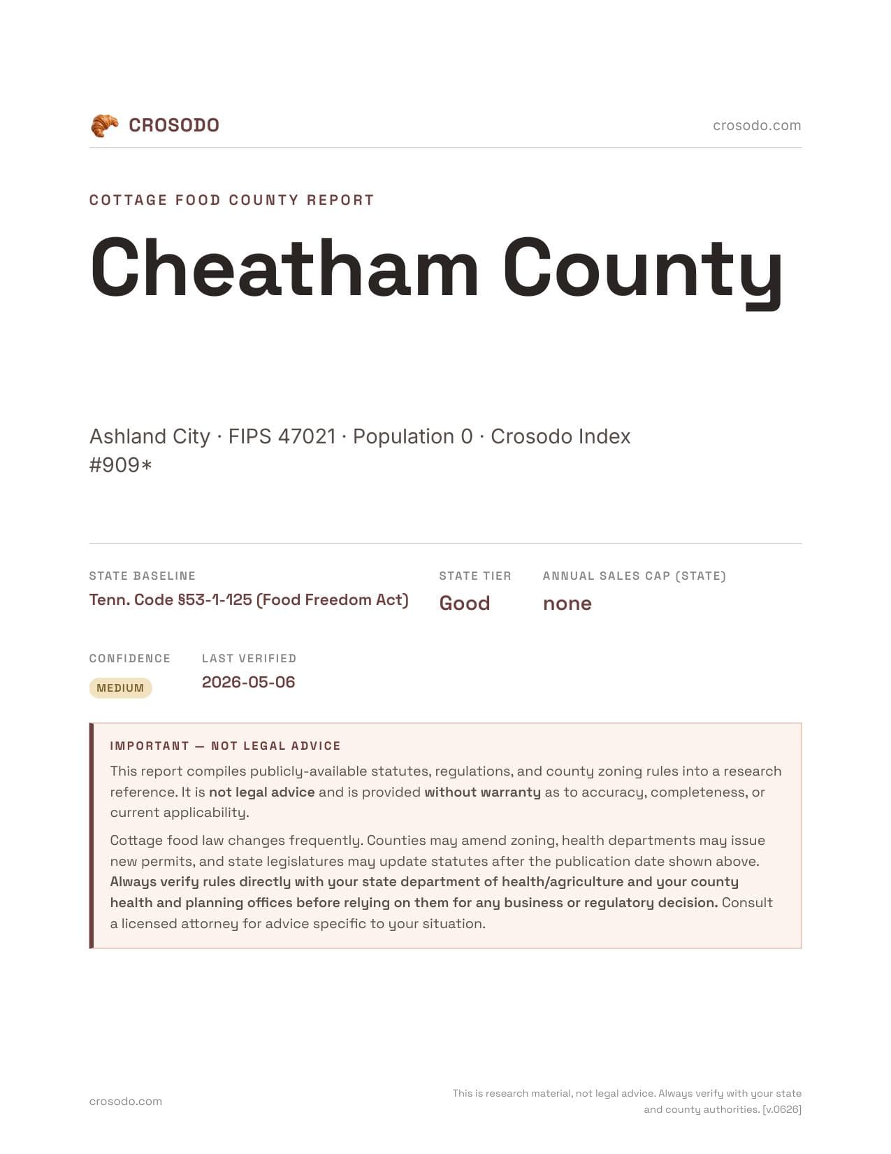 Cover of Cheatham County county cottage food report
