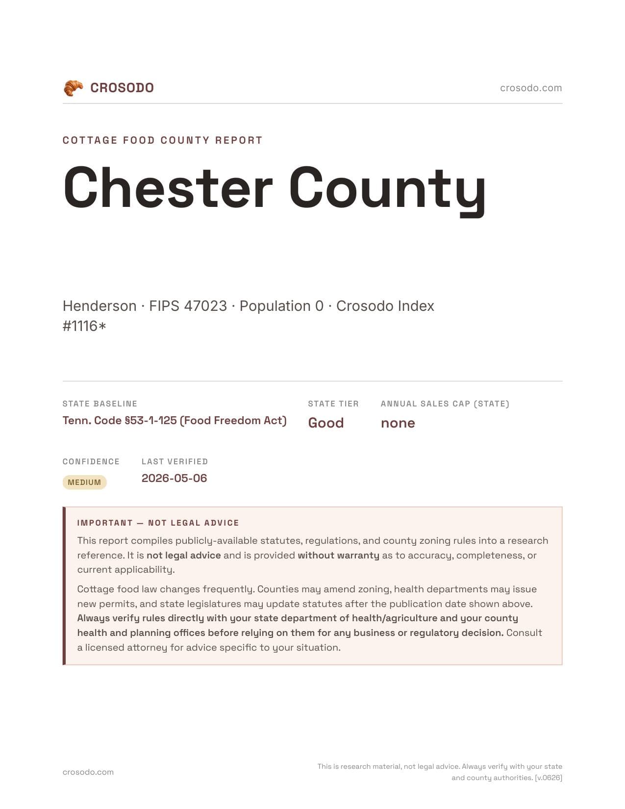 Cover of Chester County county cottage food report