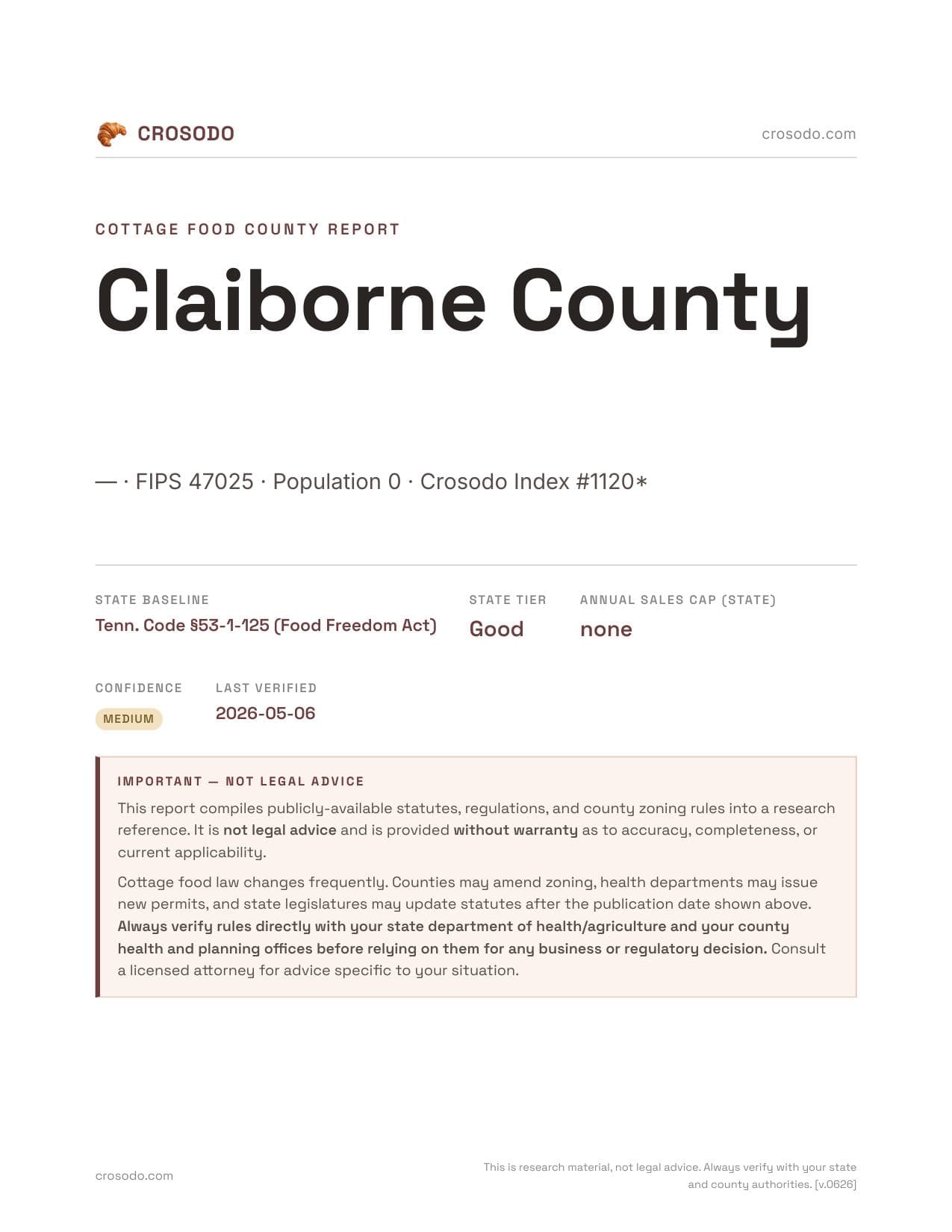 Cover of Claiborne County county cottage food report