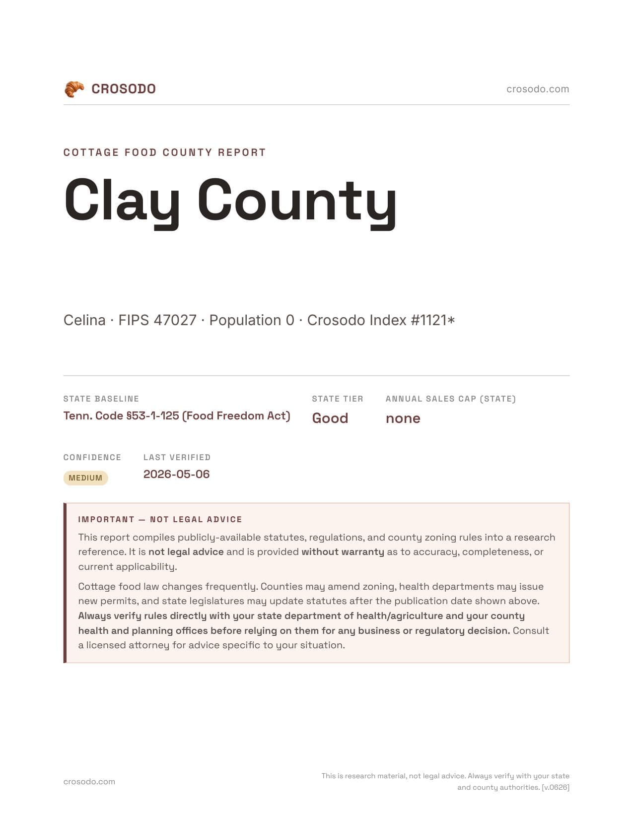 Cover of Clay County county cottage food report