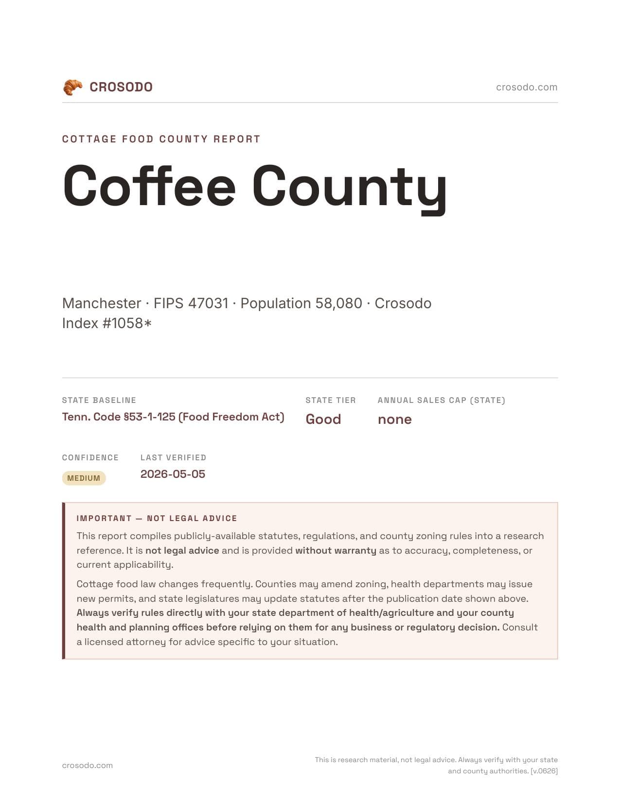 Cover of Coffee County county cottage food report