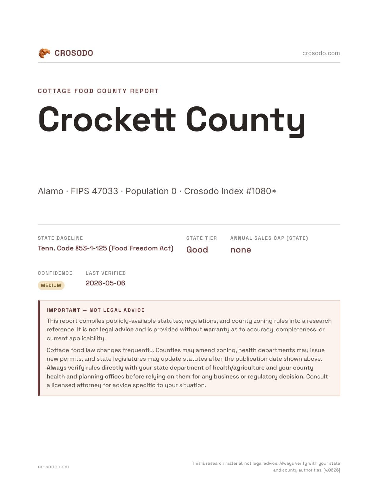 Cover of Crockett County county cottage food report