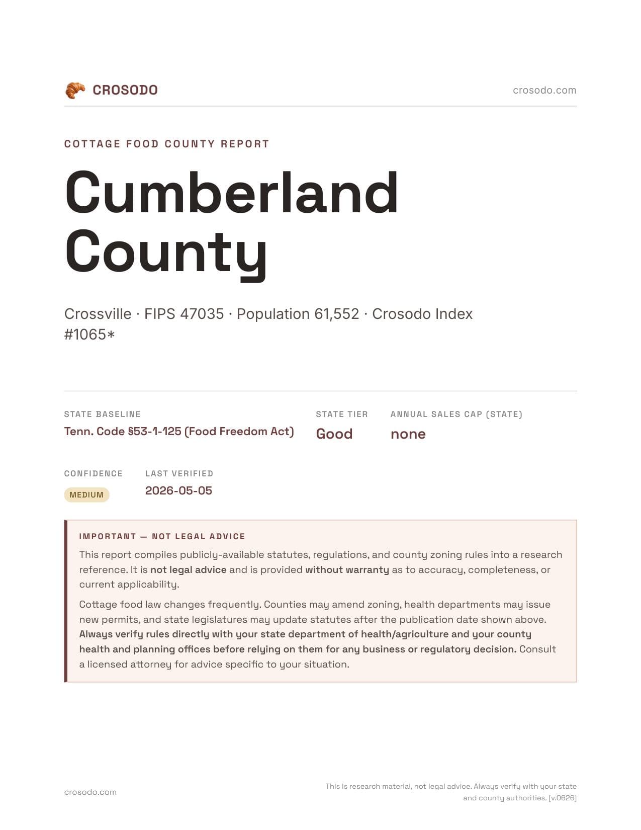 Cover of Cumberland County county cottage food report