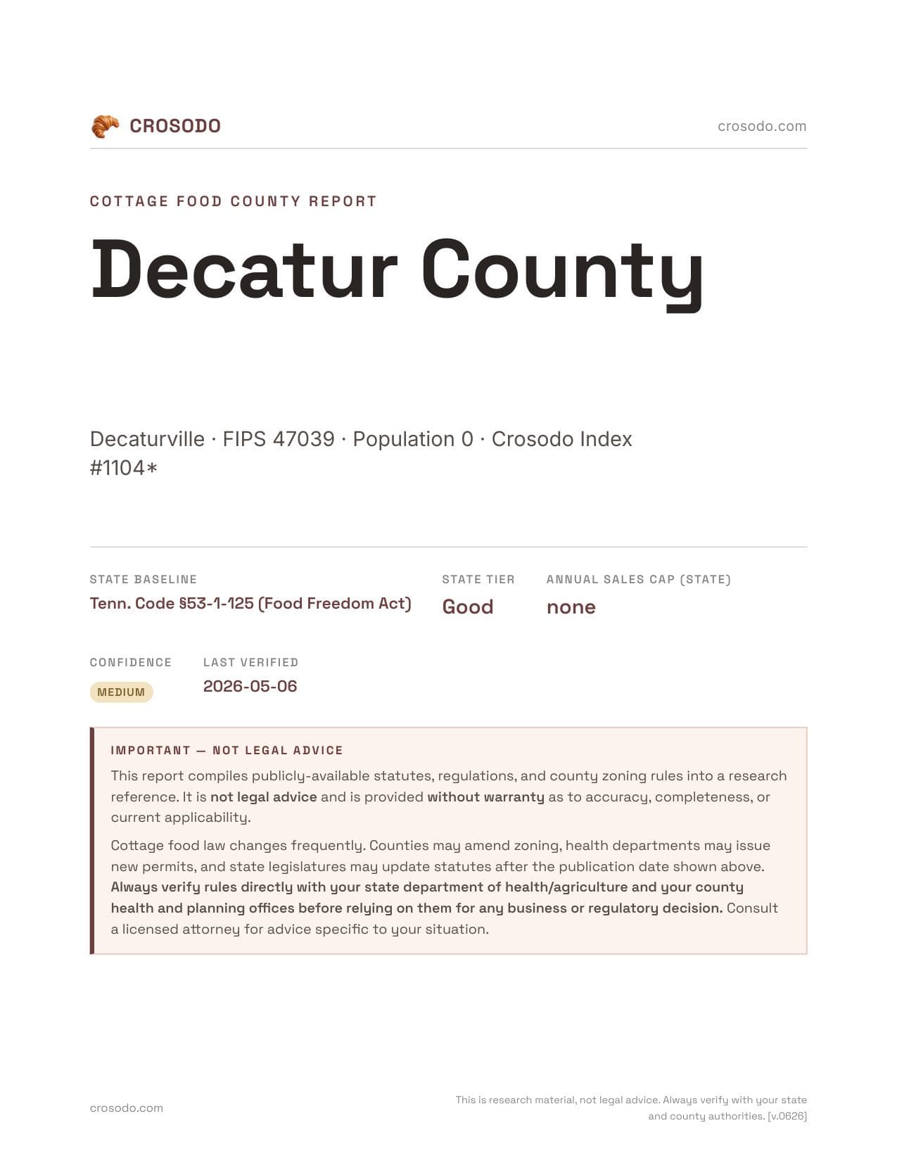 Cover of Decatur County county cottage food report