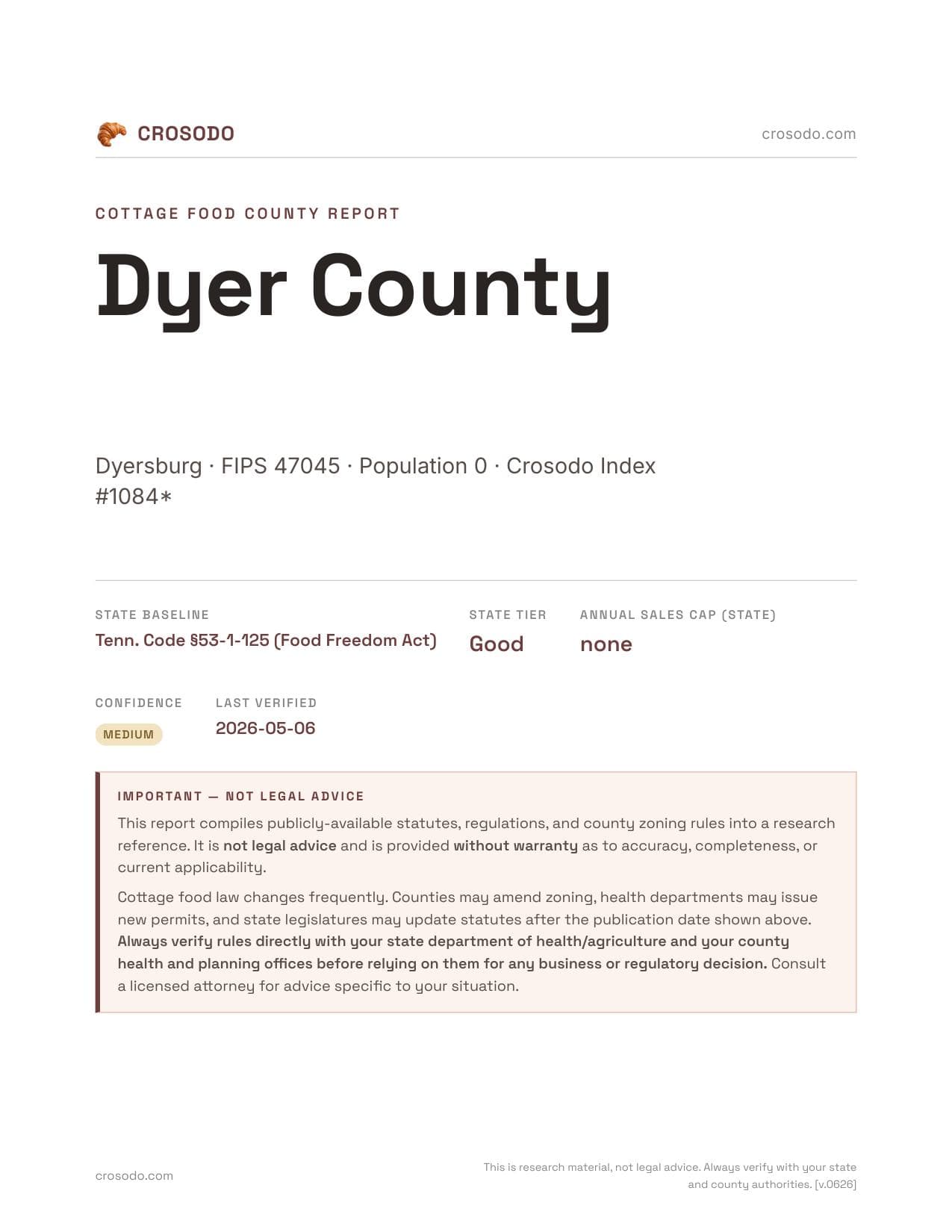Cover of Dyer County county cottage food report