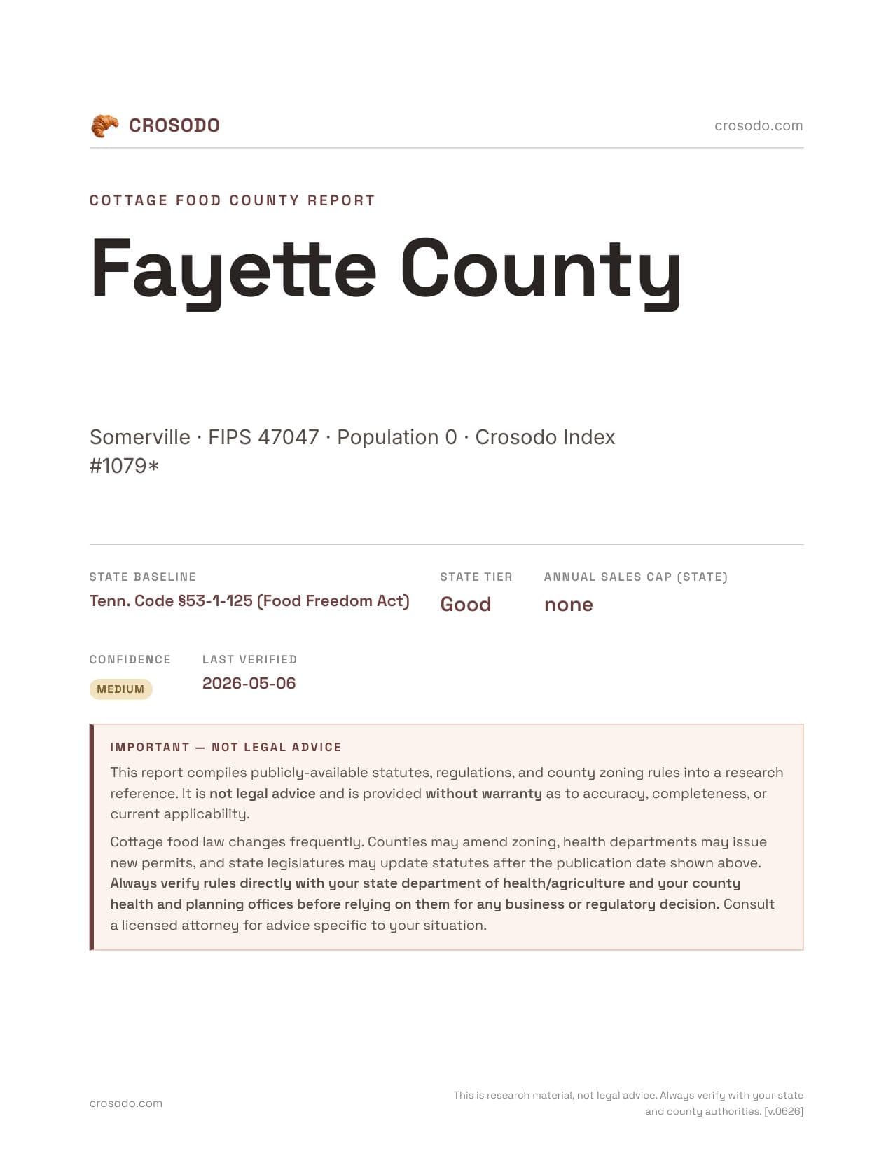 Cover of Fayette County county cottage food report