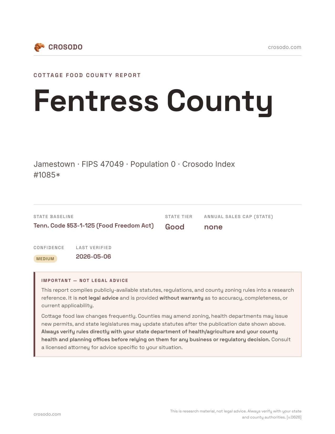 Cover of Fentress County county cottage food report