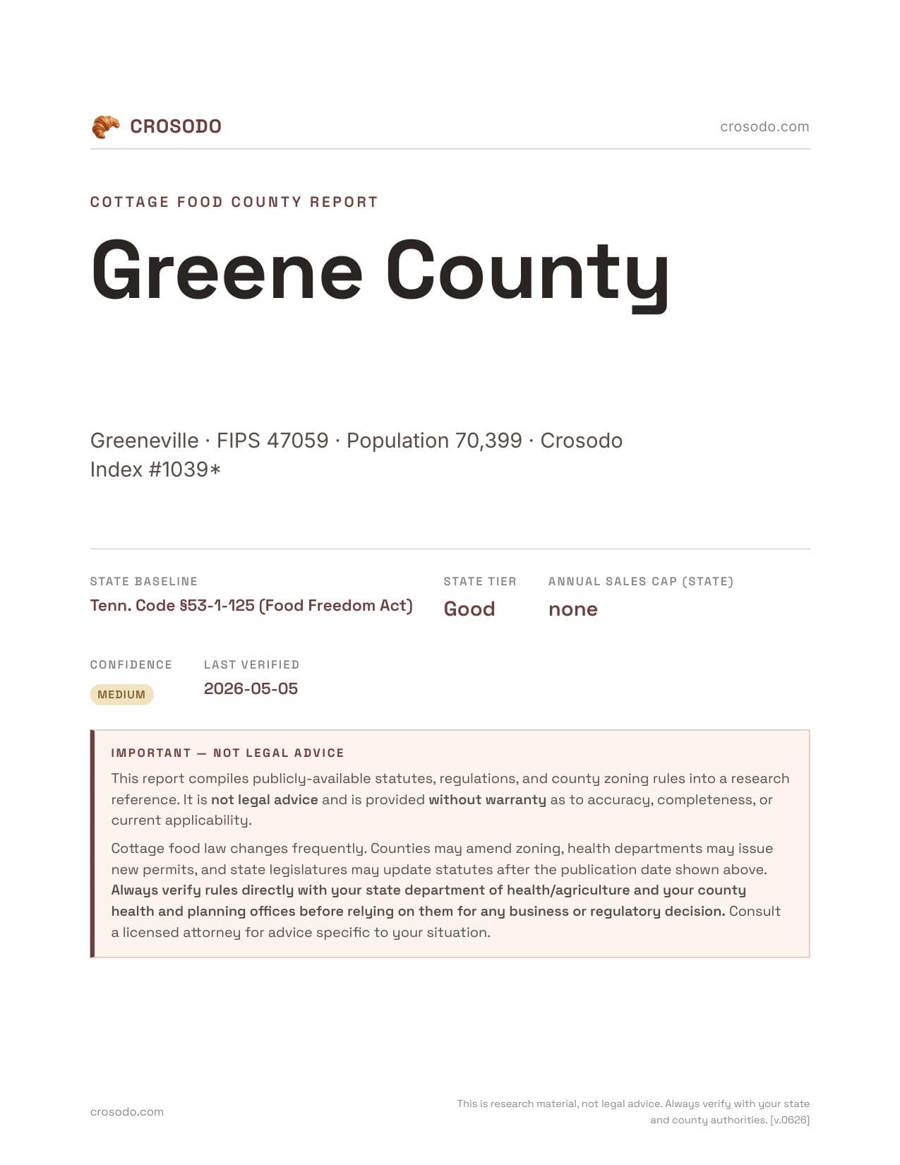 Cover of Greene County county cottage food report
