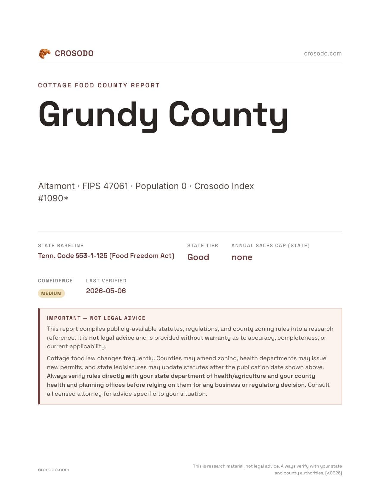 Cover of Grundy County county cottage food report