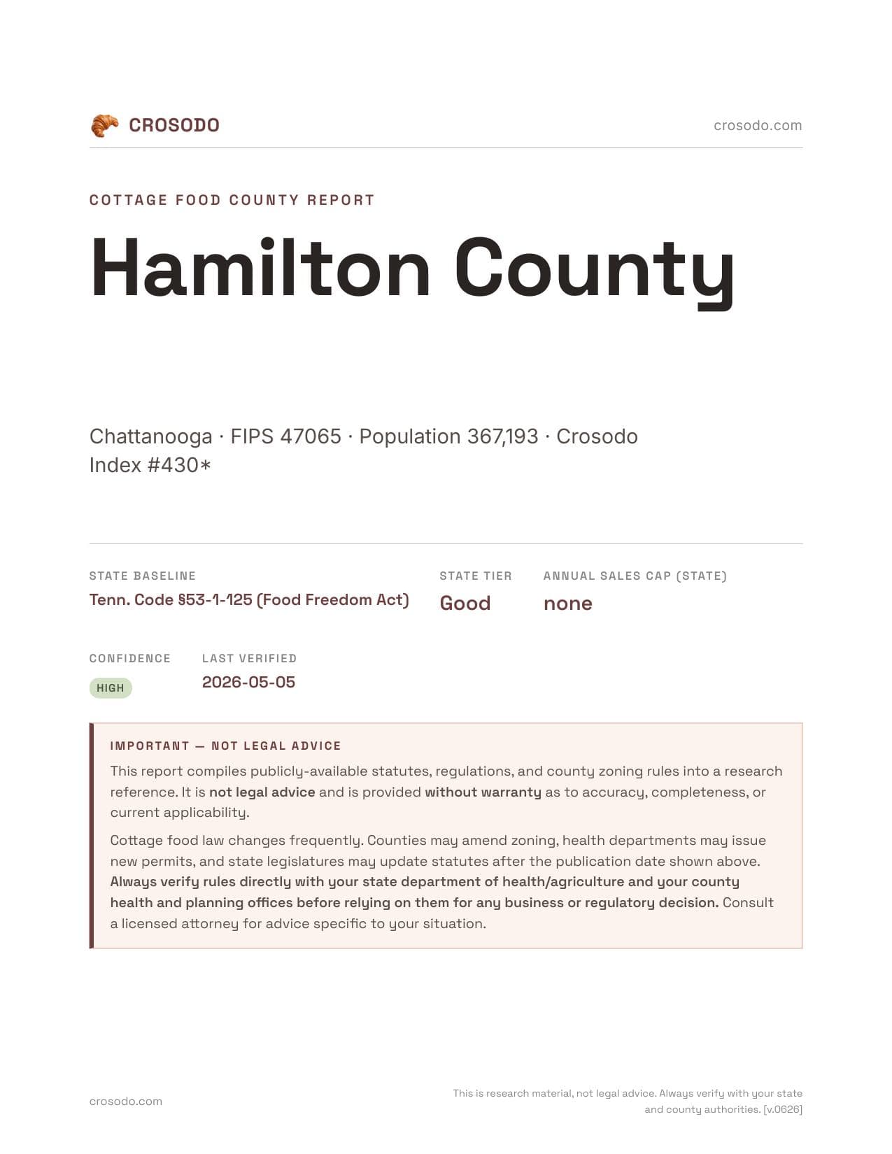 Cover of Hamilton County county cottage food report