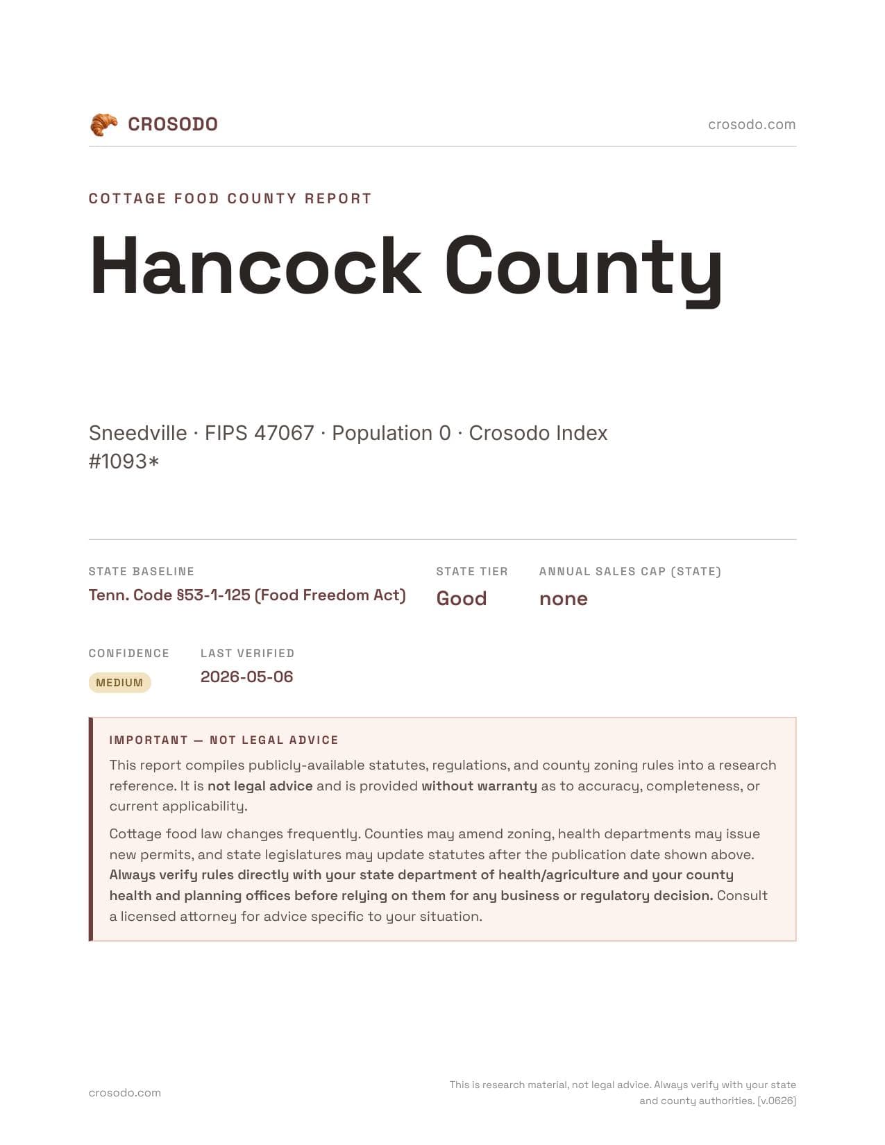 Cover of Hancock County county cottage food report