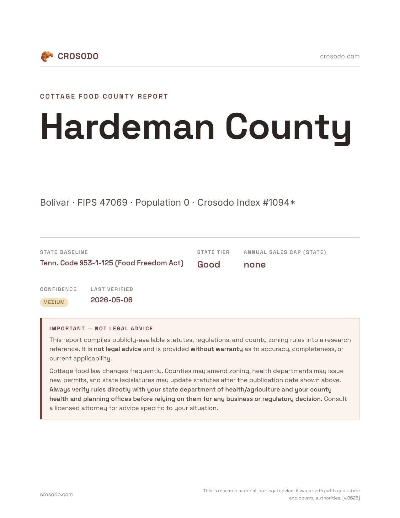 Cover of Hardeman County county cottage food report