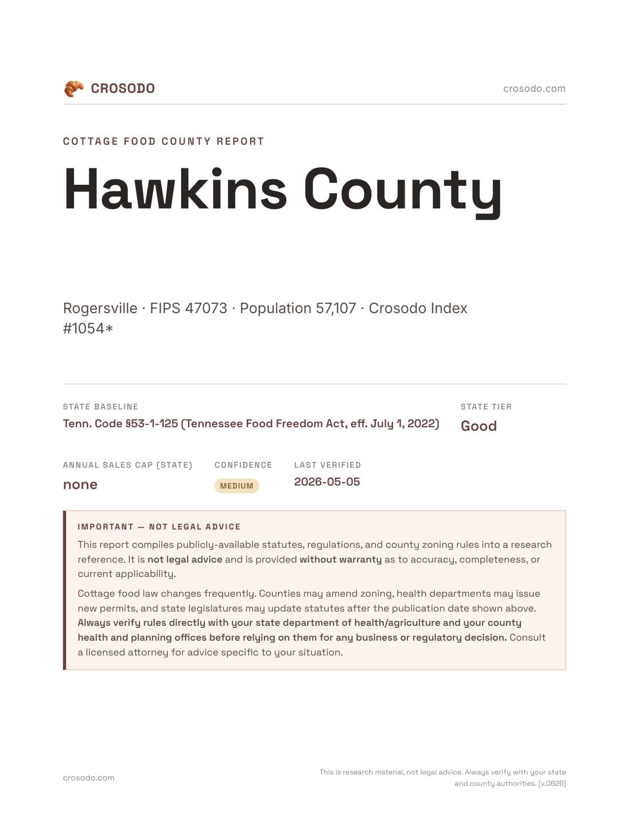 Cover of Hawkins County county cottage food report