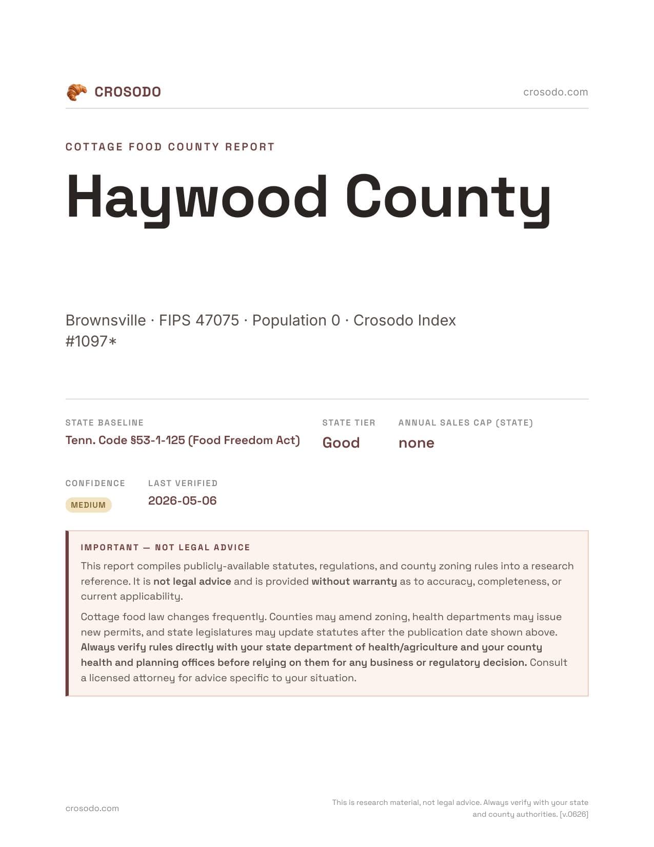 Cover of Haywood County county cottage food report