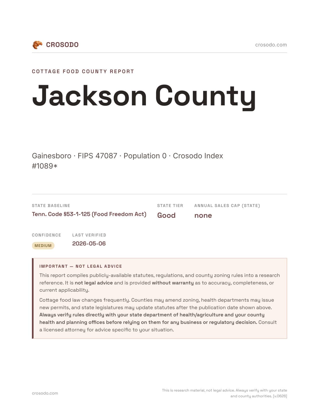 Cover of Jackson County county cottage food report