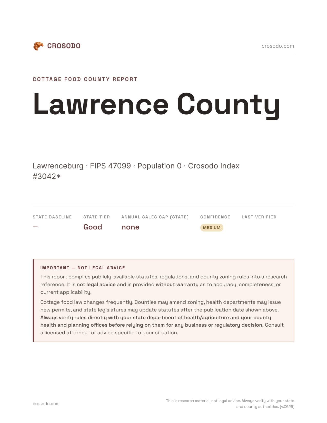 Cover of Lawrence County county cottage food report