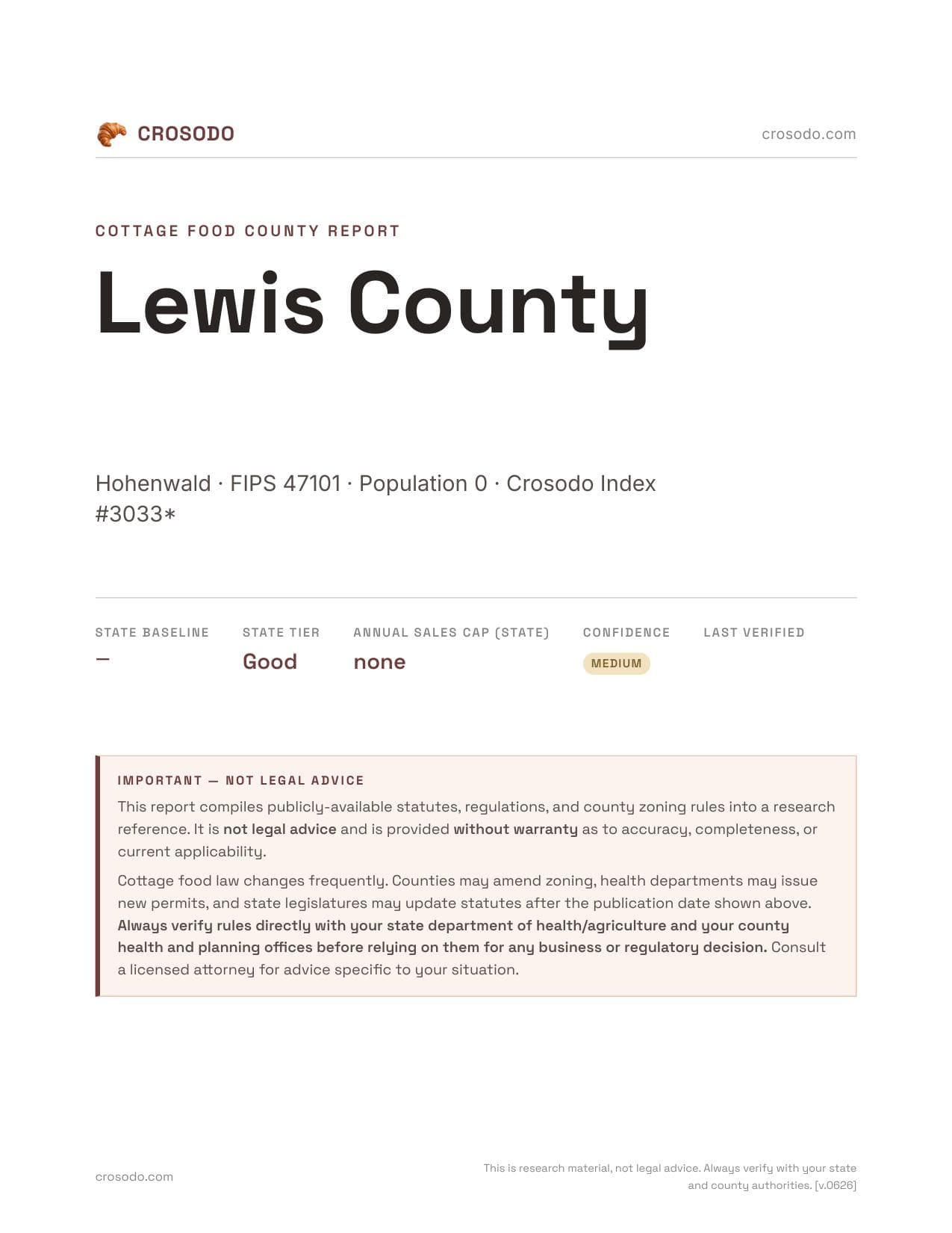 Cover of Lewis County county cottage food report