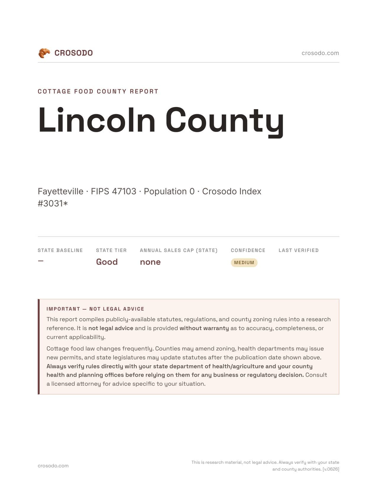 Cover of Lincoln County county cottage food report