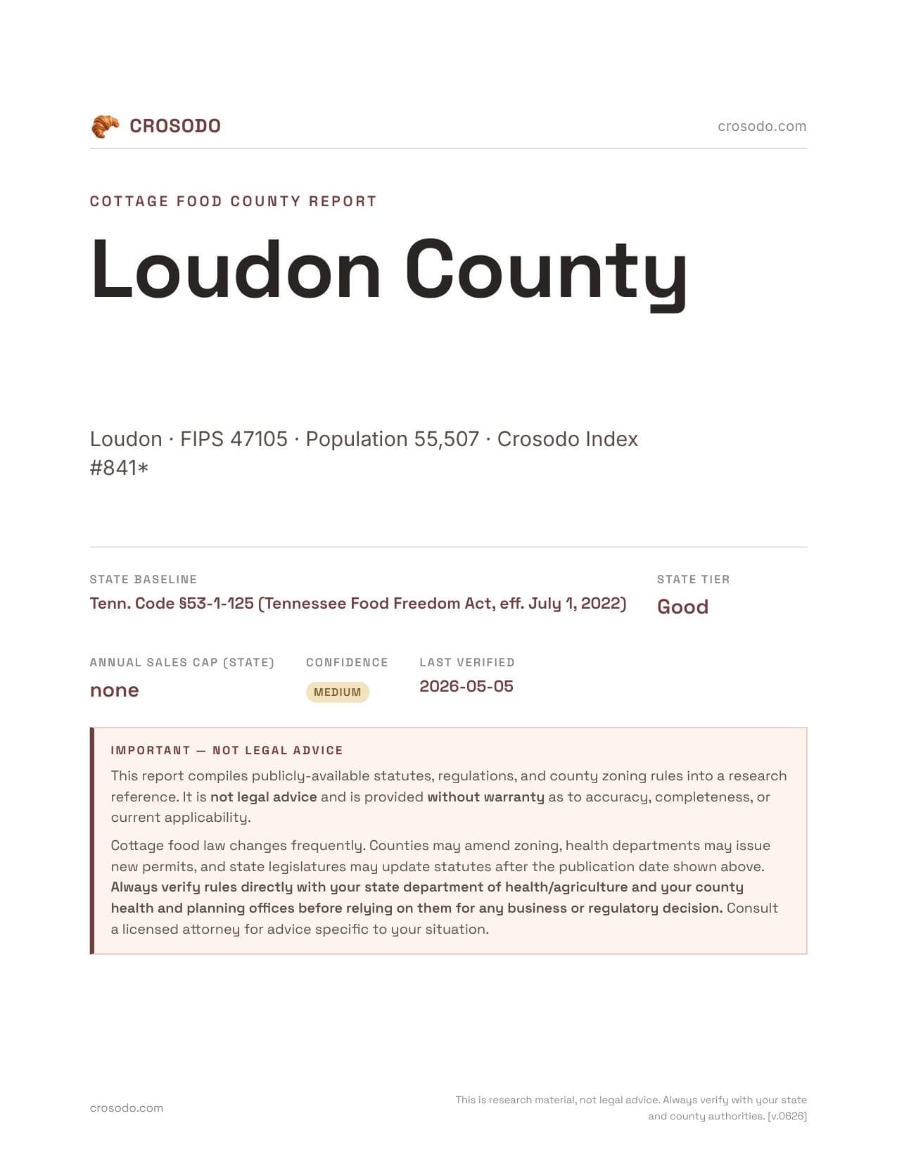 Cover of Loudon County county cottage food report
