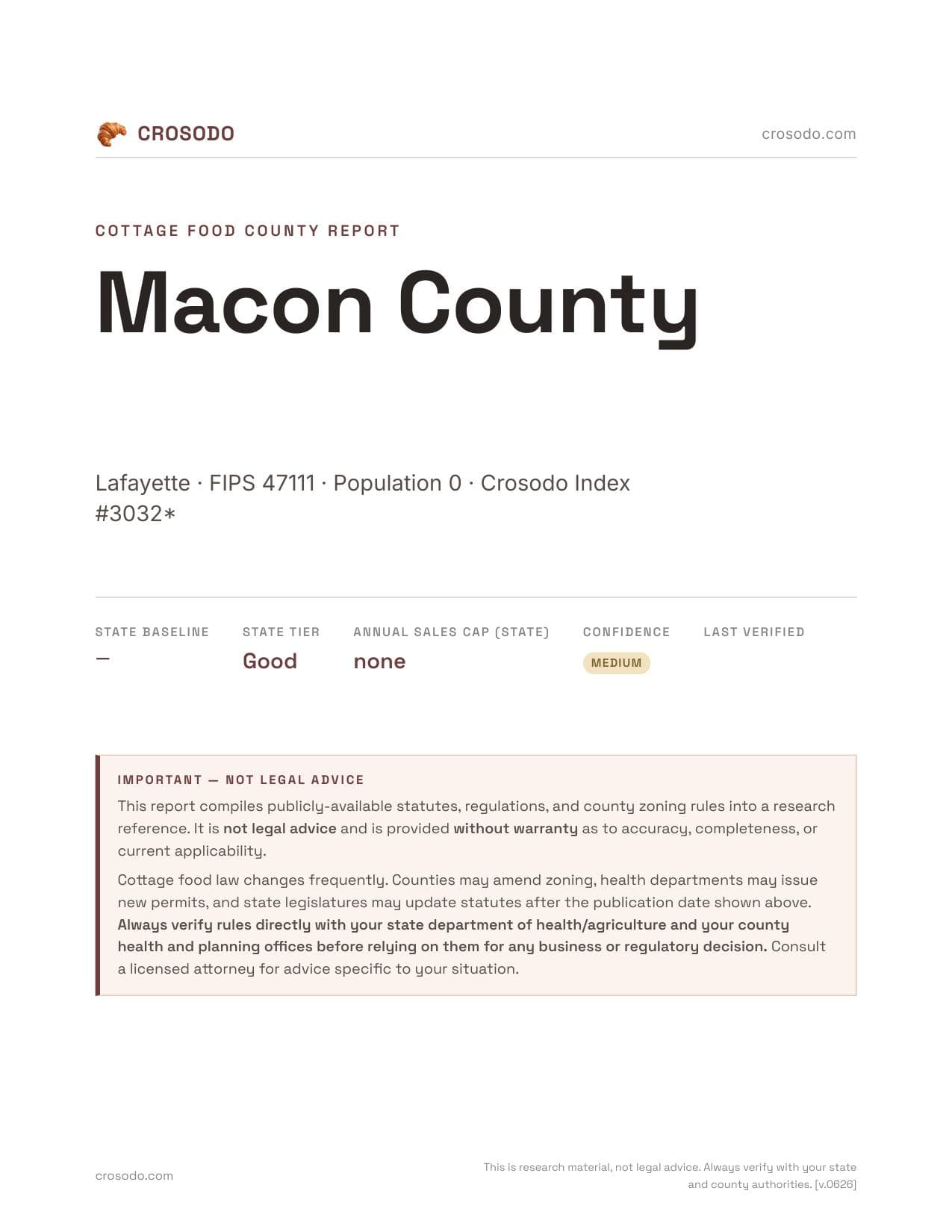Cover of Macon County county cottage food report
