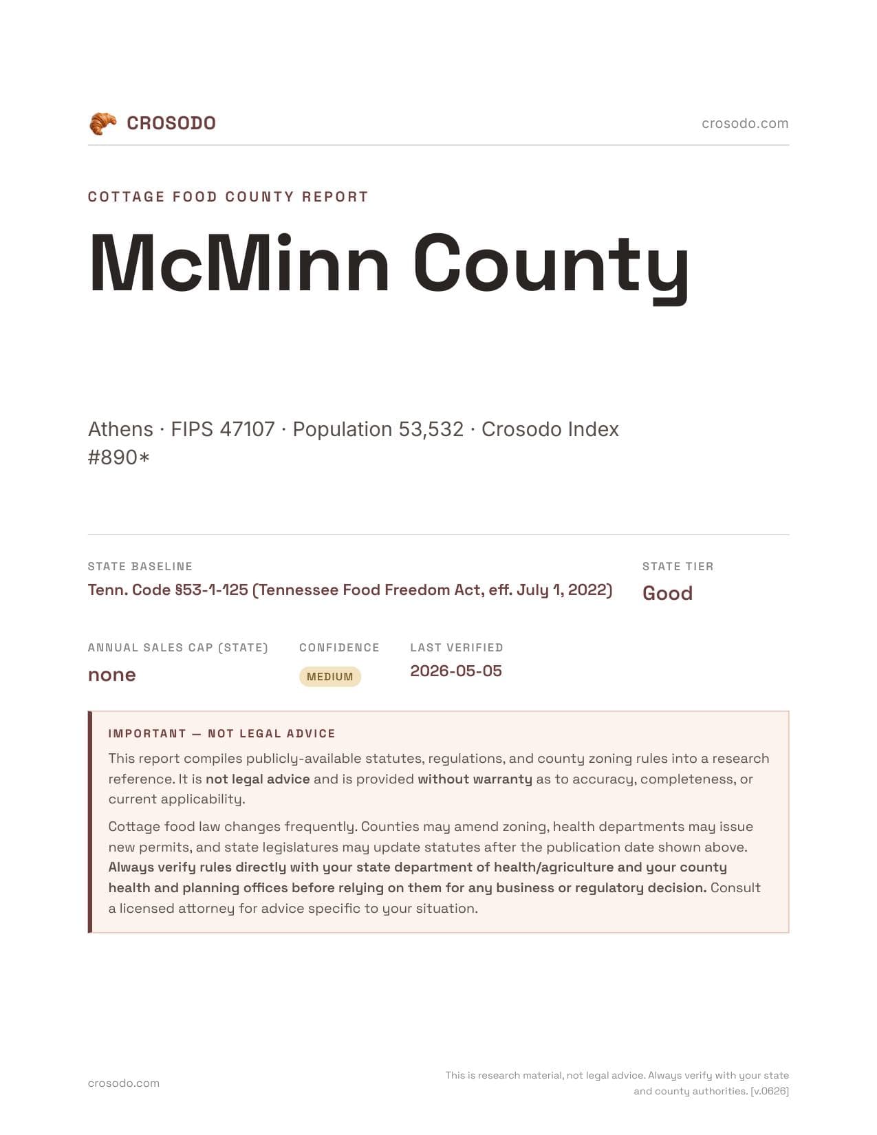 Cover of McMinn County county cottage food report