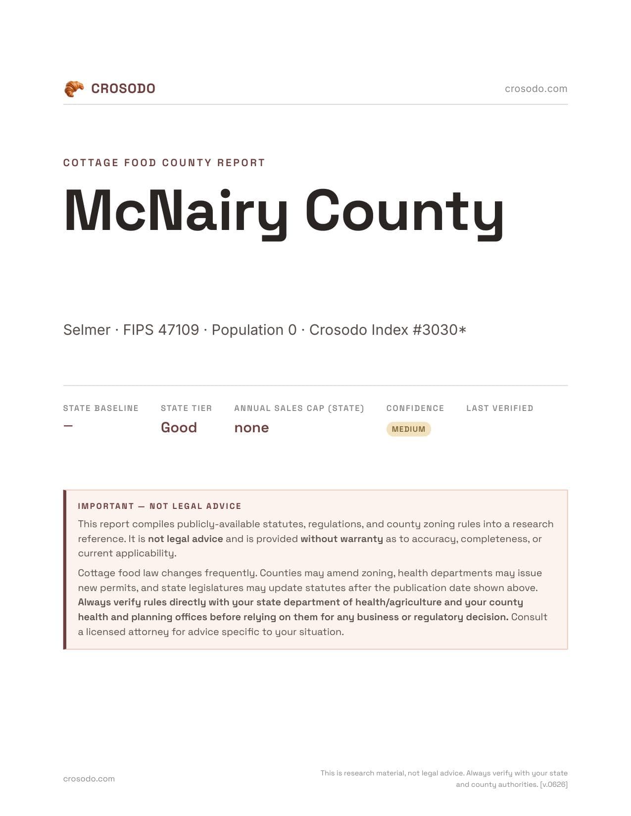 Cover of McNairy County county cottage food report