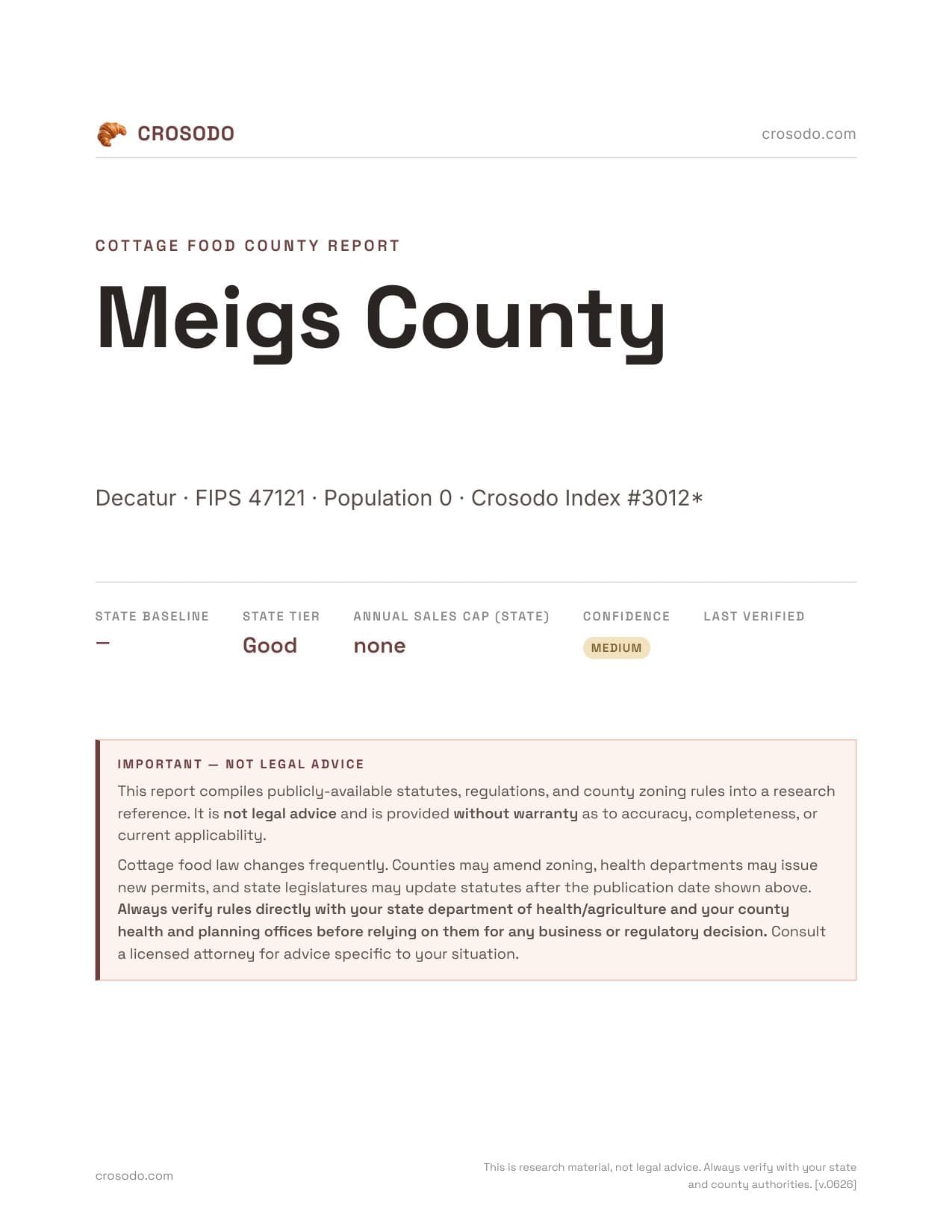Cover of Meigs County, Tennessee cottage food report