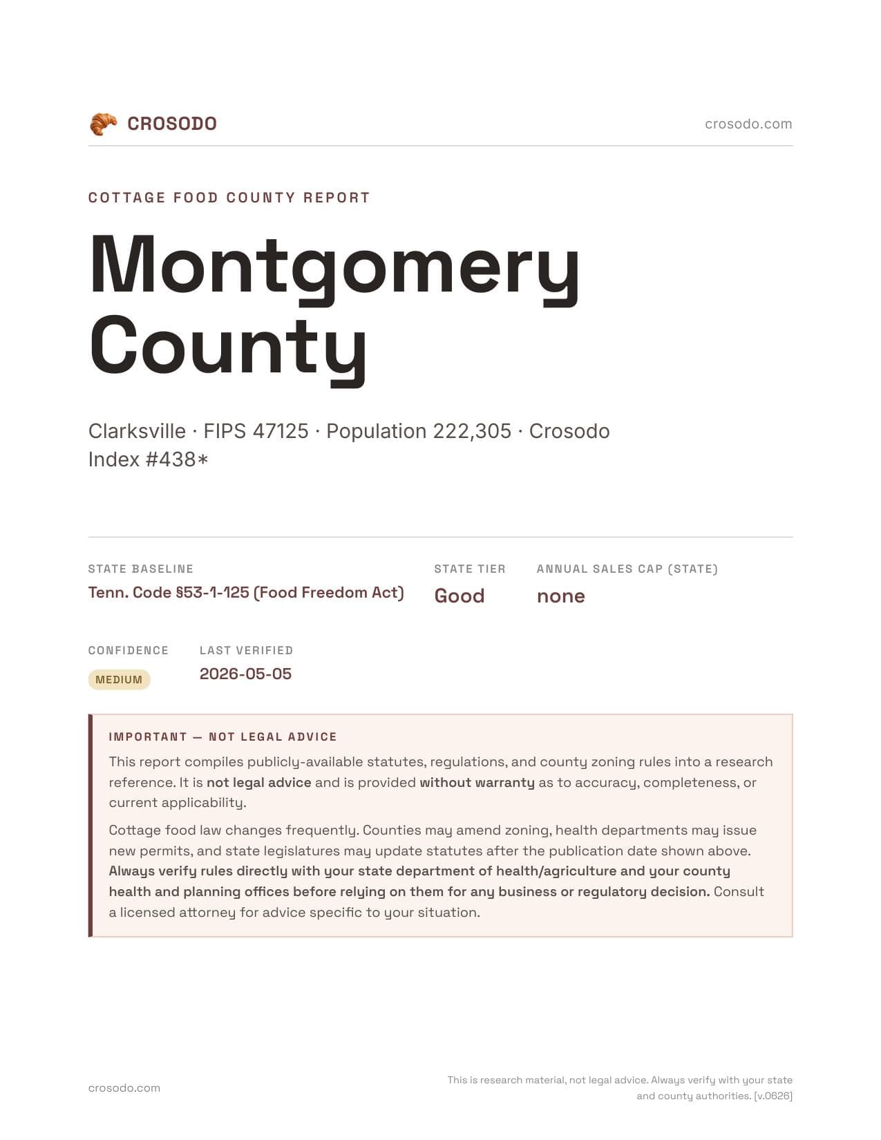 Cover of Montgomery County county cottage food report