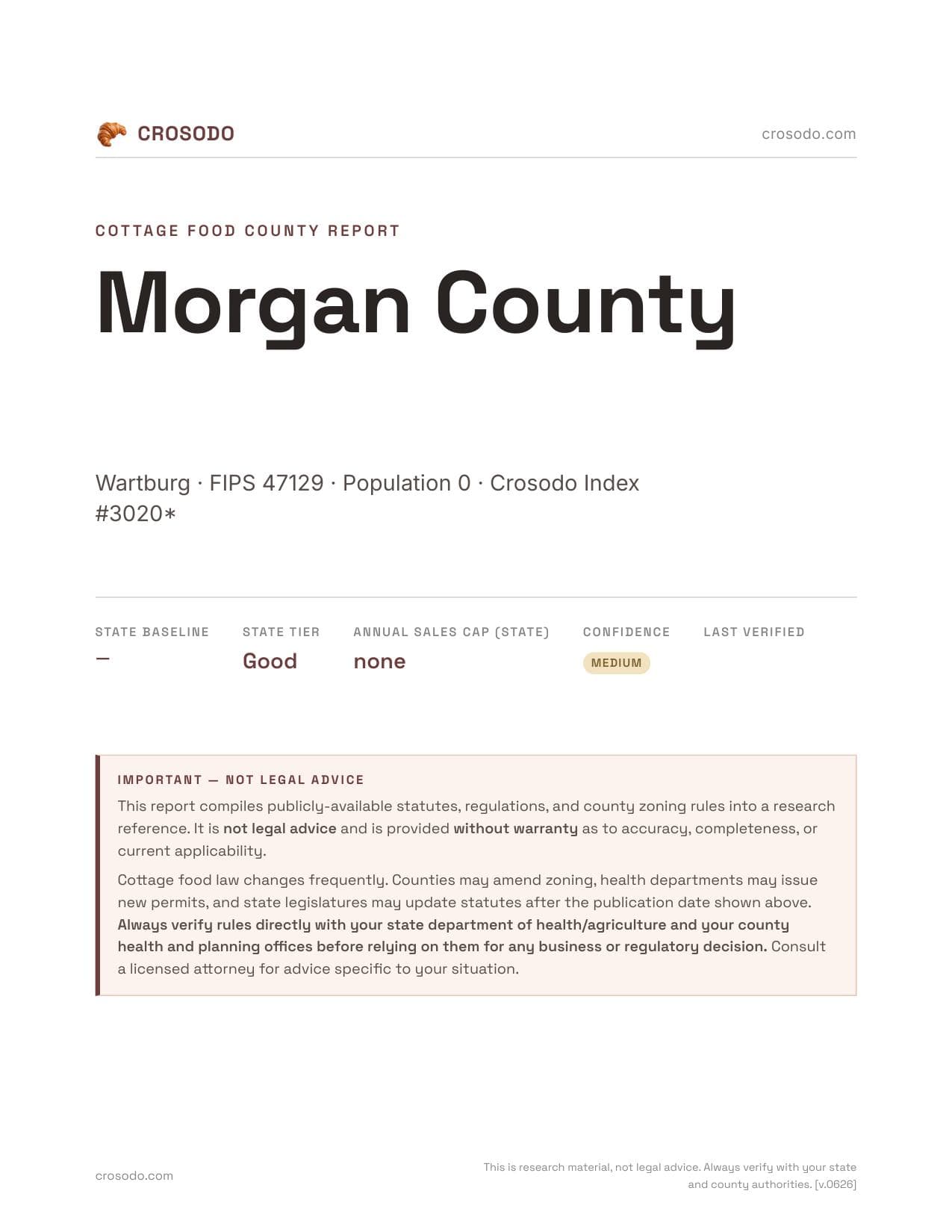 Cover of Morgan County county cottage food report