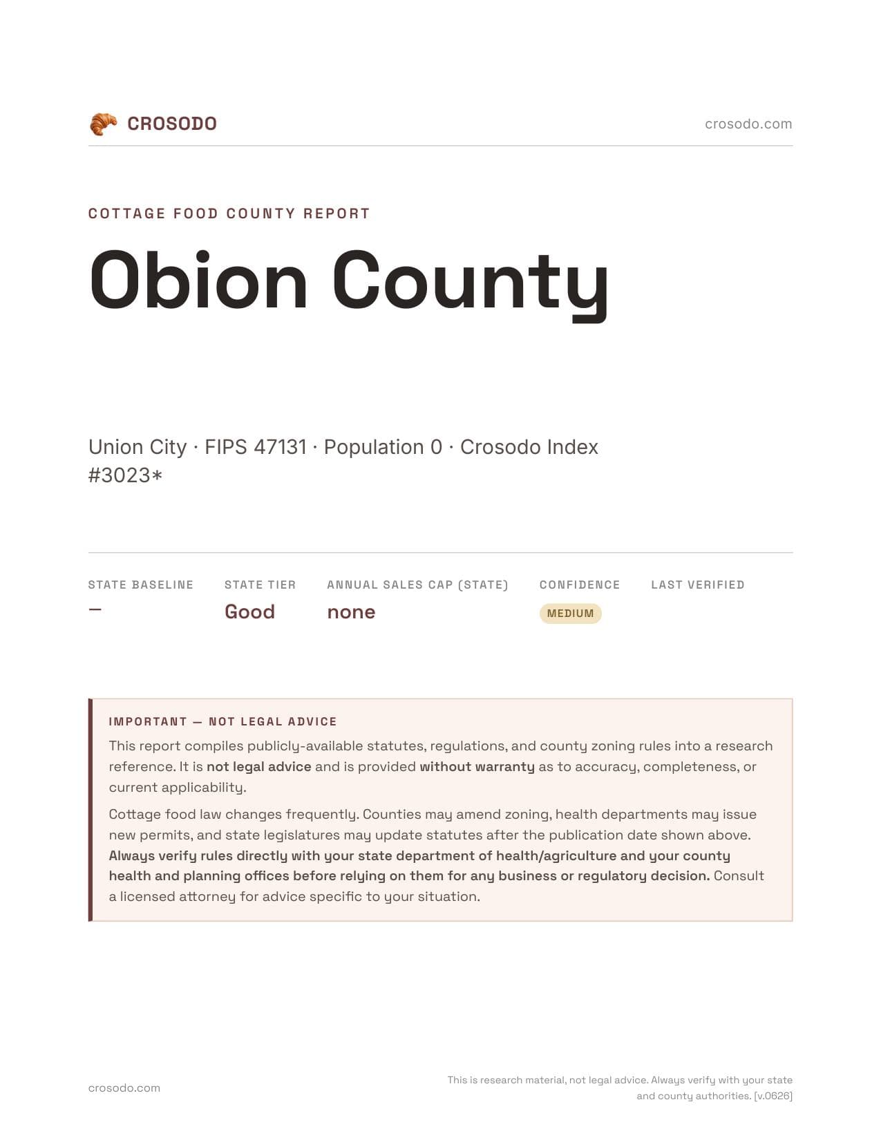 Cover of Obion County county cottage food report