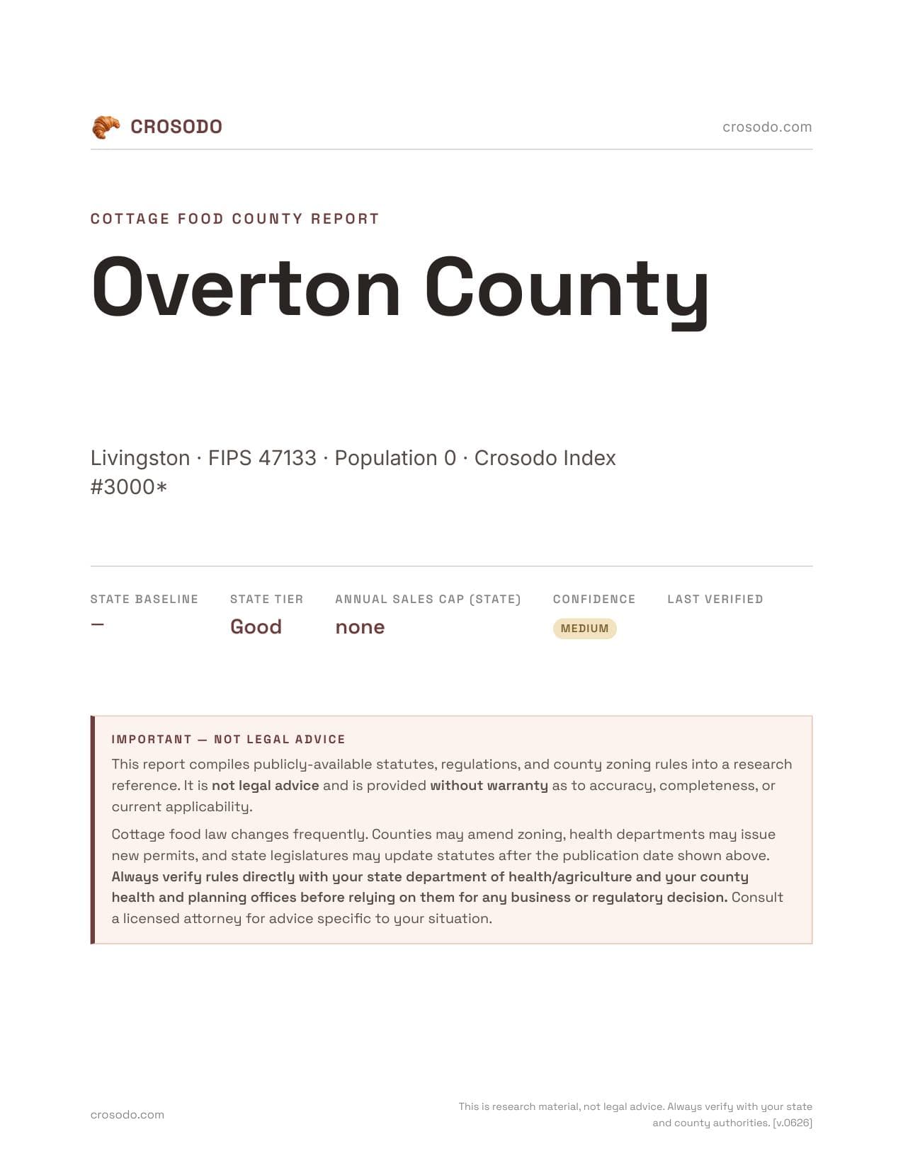 Cover of Overton County county cottage food report
