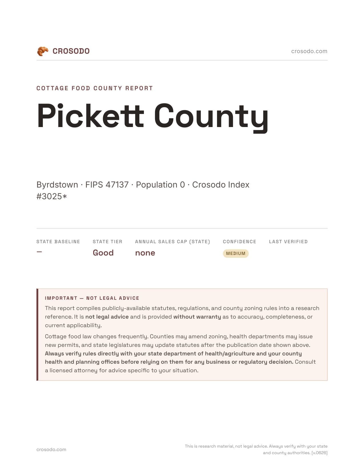 Cover of Pickett County county cottage food report