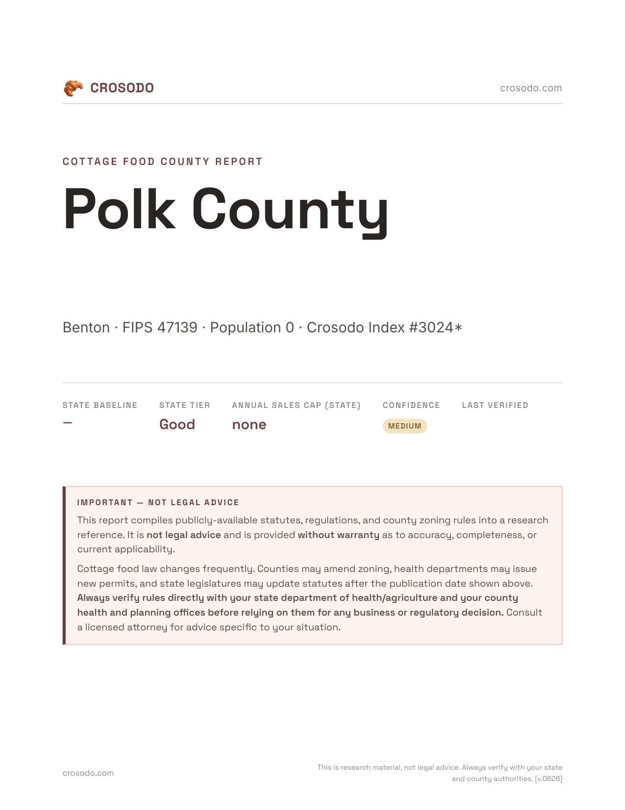 Cover of Polk County county cottage food report
