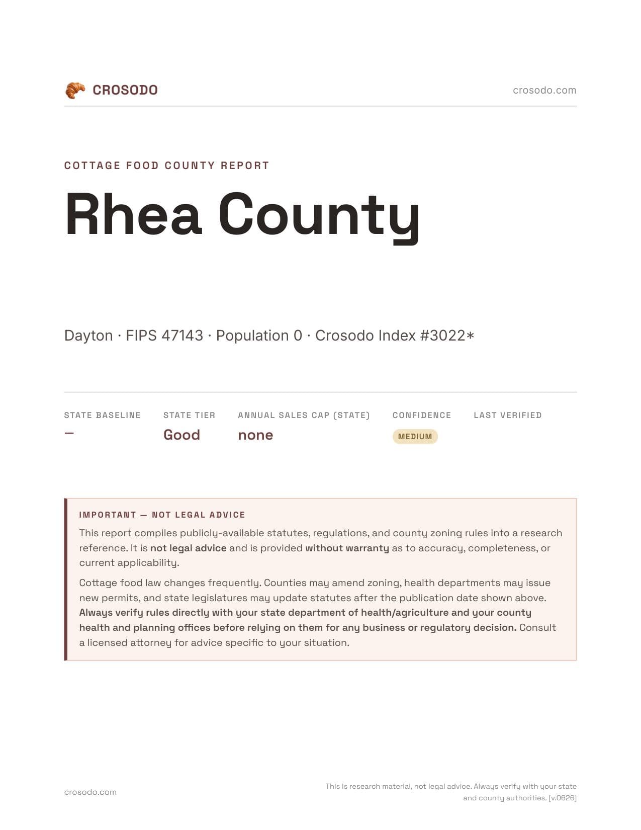 Cover of Rhea County county cottage food report